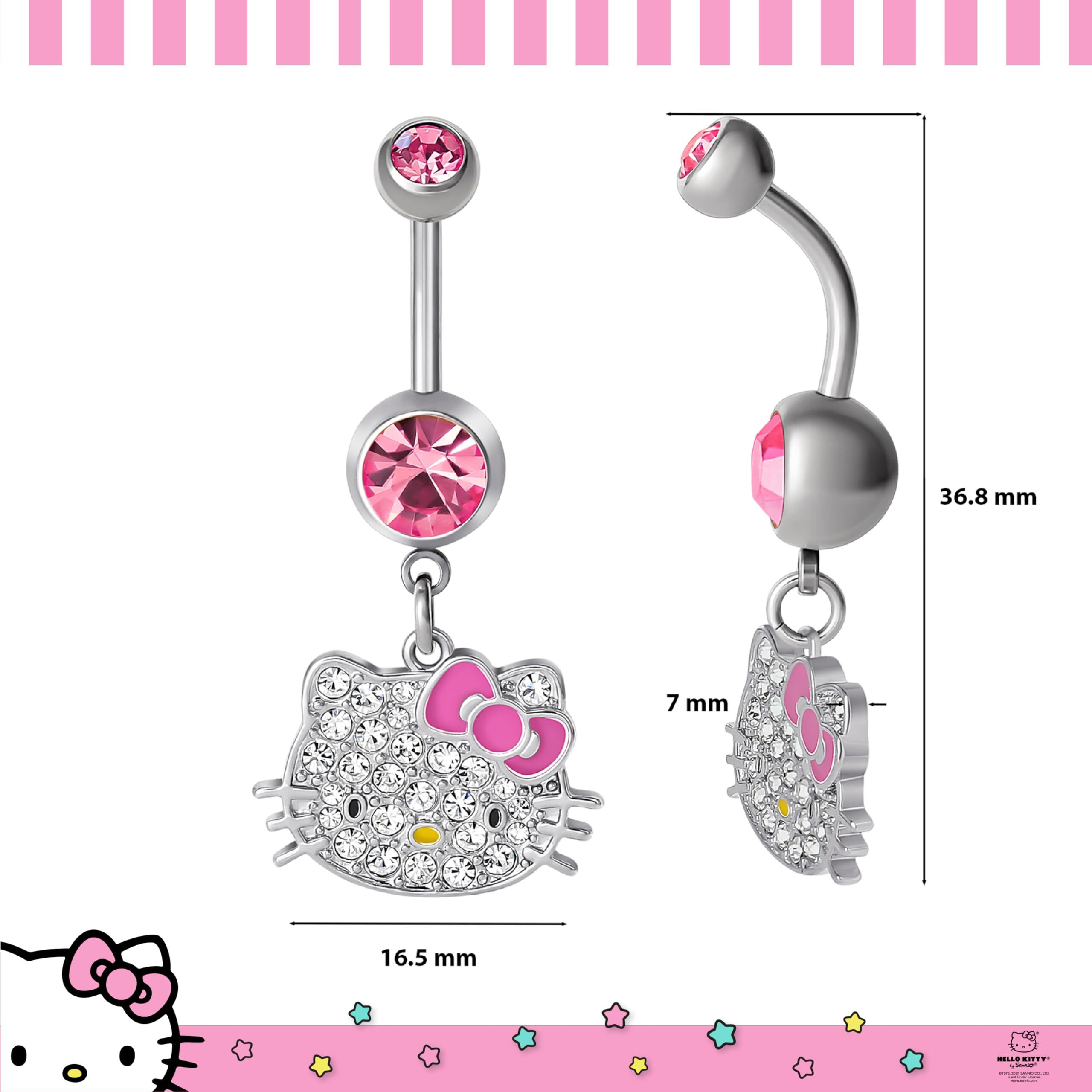 Hello Kitty Belly Button Ring 14G Stainless Steel Kawaii Belly Button Piercing Jewelry, Sanrio Official License
