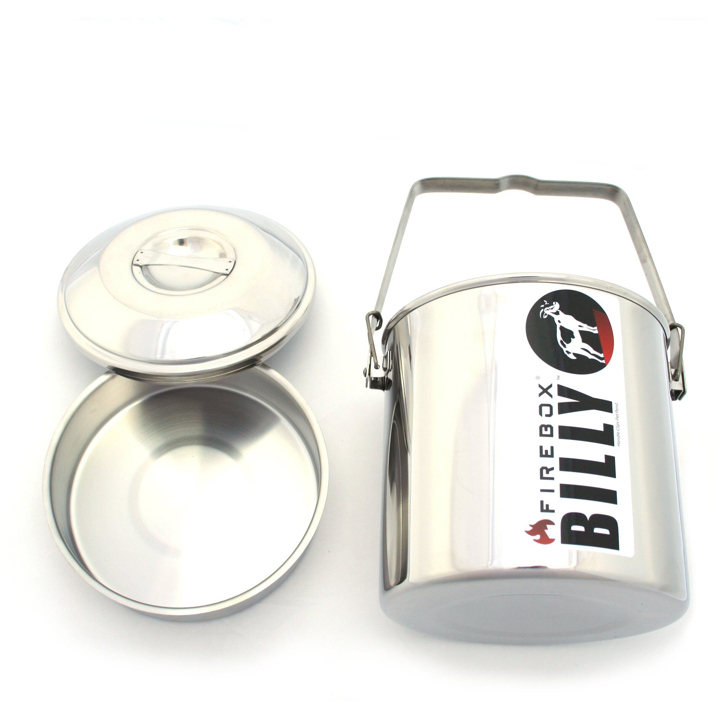 Firebox 2 Quart (5.5&quot) Billy Can - Locking Bail Handle Bushcraft Camp Pot, Ss Clips (Installed)