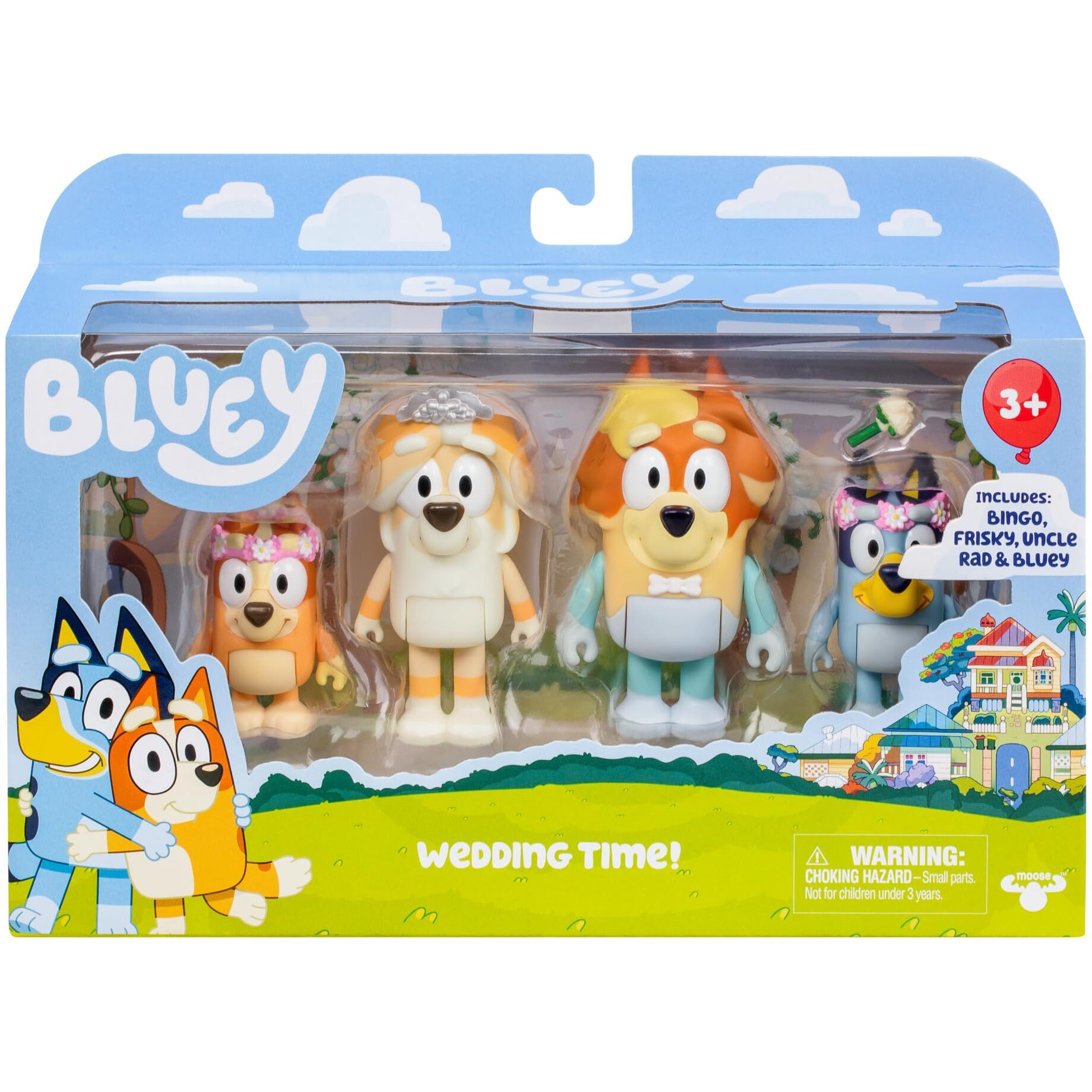 Bluey Figure 4-Pack Wedding Time, Re-Enact Uncle Rad And Frisky's Wedding Day And Bingo Flower Girl Figures