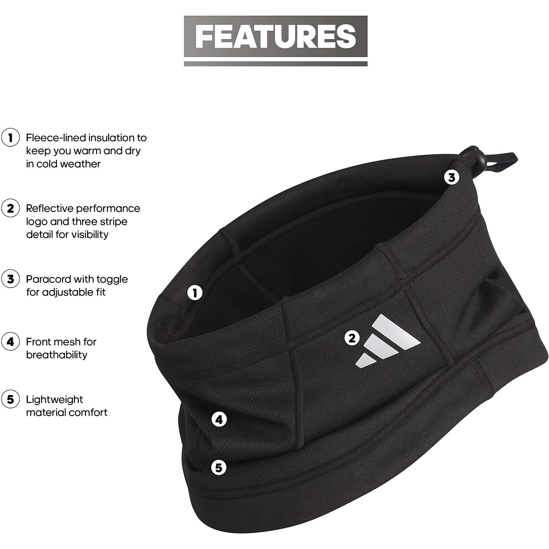 Adidas Alphaskin Neck Warmer, Black/Silver Reflective F23, One_Size