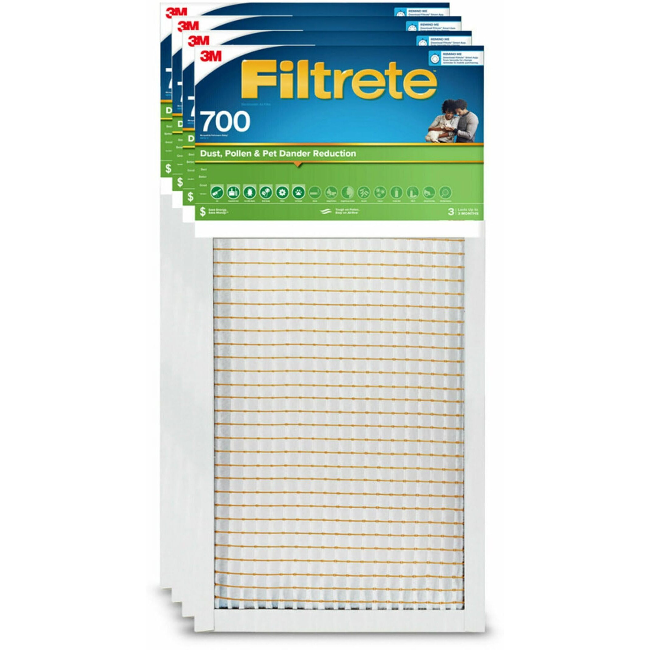 Filtrete 16X25X1 Ac Furnace Air Filter, Merv 8, Mpr 700, Tough On Pollen, Easy On Airflow, 3-Month Pleated 1-Inch Electrostatic Air Cleaning Filter, 4-Pack (Actual Size 15.69 X 24.69 X 1.56 In )