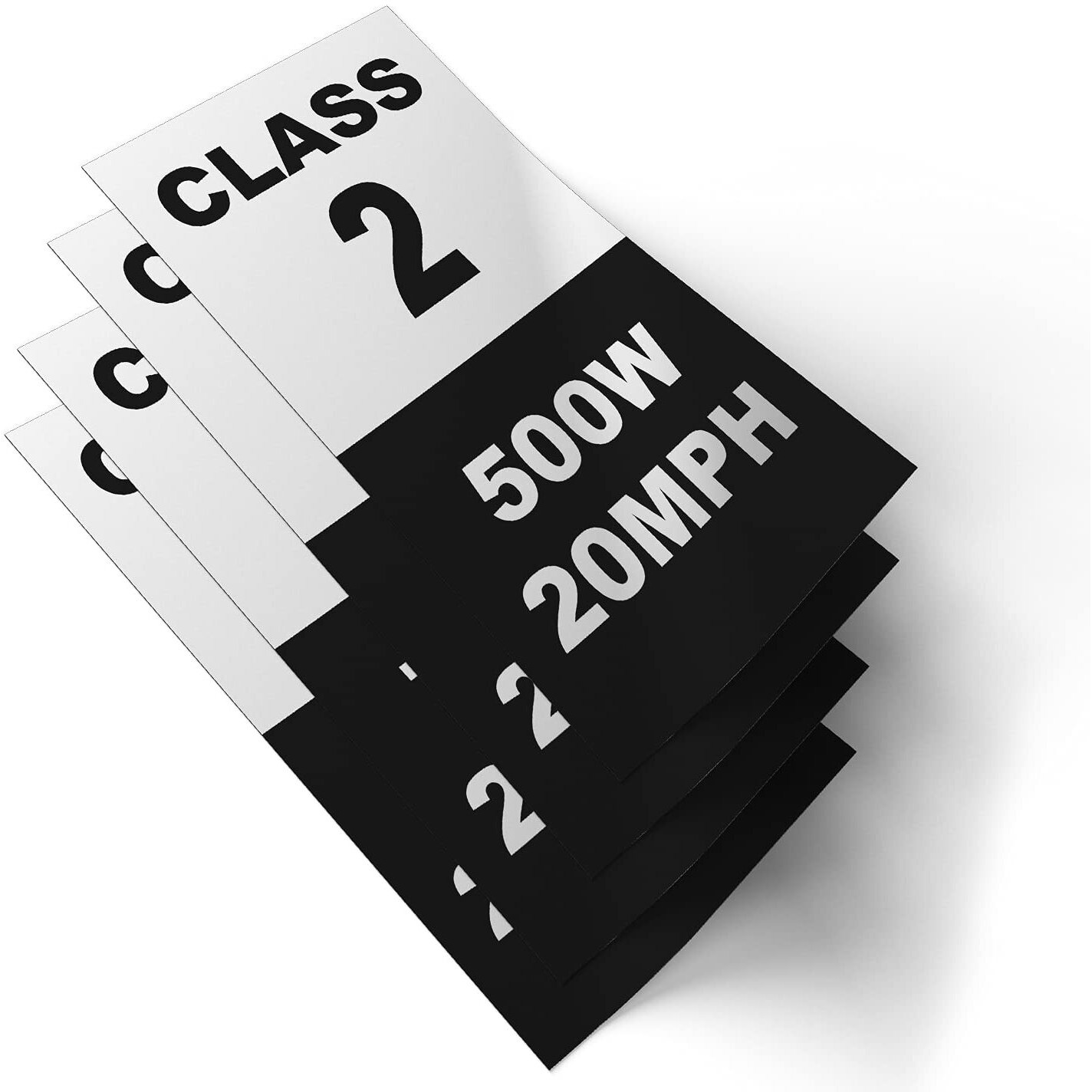 Electric Bicycle Frame Identification Class Number Stickers Decals - Class 2 500W 20Mph Weatherproof Vinyl Stickers Set - Electric Bike Stickers Class Number Sign Mark - 4 Removable Sticker E-Bike