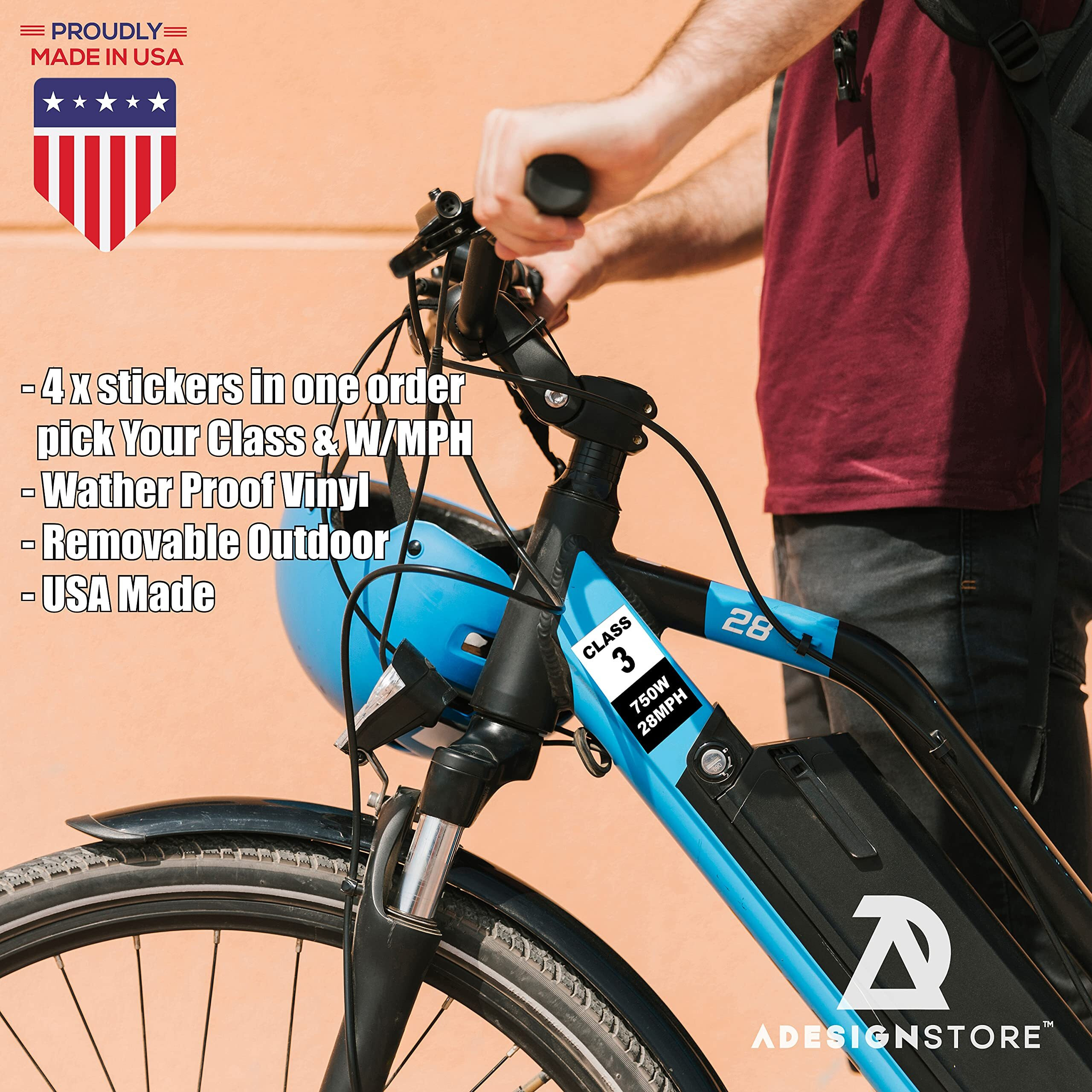 Electric Bicycle Frame Identification Class Number Stickers Decals - Class 2 500W 20Mph Weatherproof Vinyl Stickers Set - Electric Bike Stickers Class Number Sign Mark - 4 Removable Sticker E-Bike