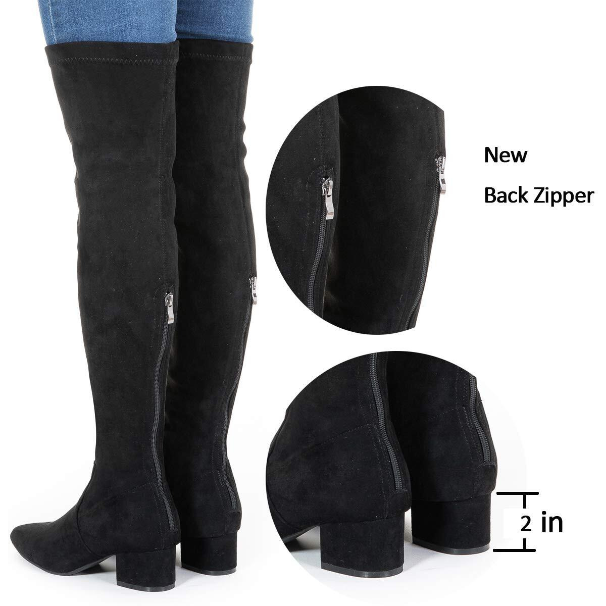 N.N.G Women Over The Knee Boots Block Suede Thigh High Low Black Size 8 Winter Flat Chunky Otk Long Comfort (Black 2 Inch, Numeric_8)