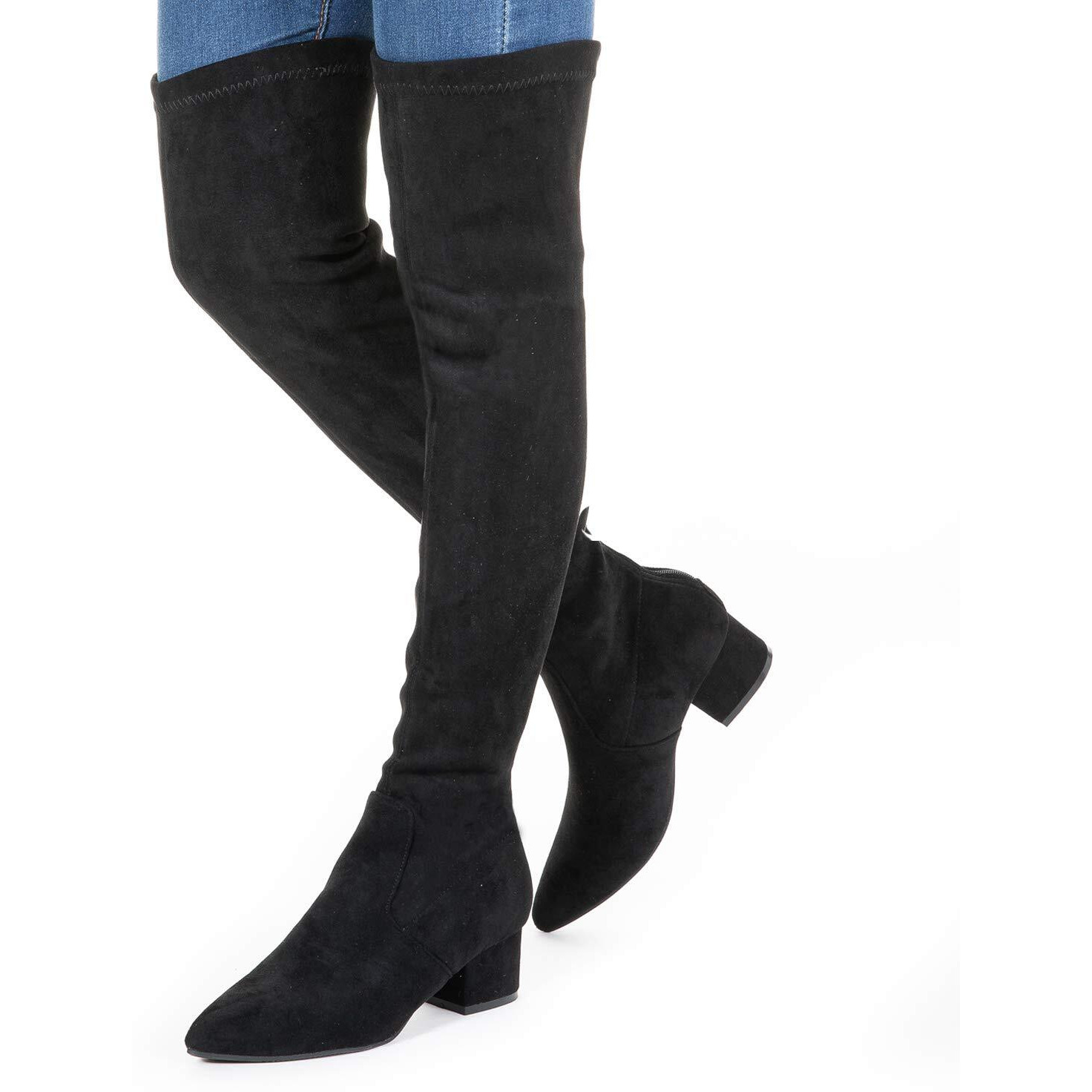 N.N.G Women Over The Knee Boots Block Suede Thigh High Low Black Size 8 Winter Flat Chunky Otk Long Comfort (Black 2 Inch, Numeric_8)