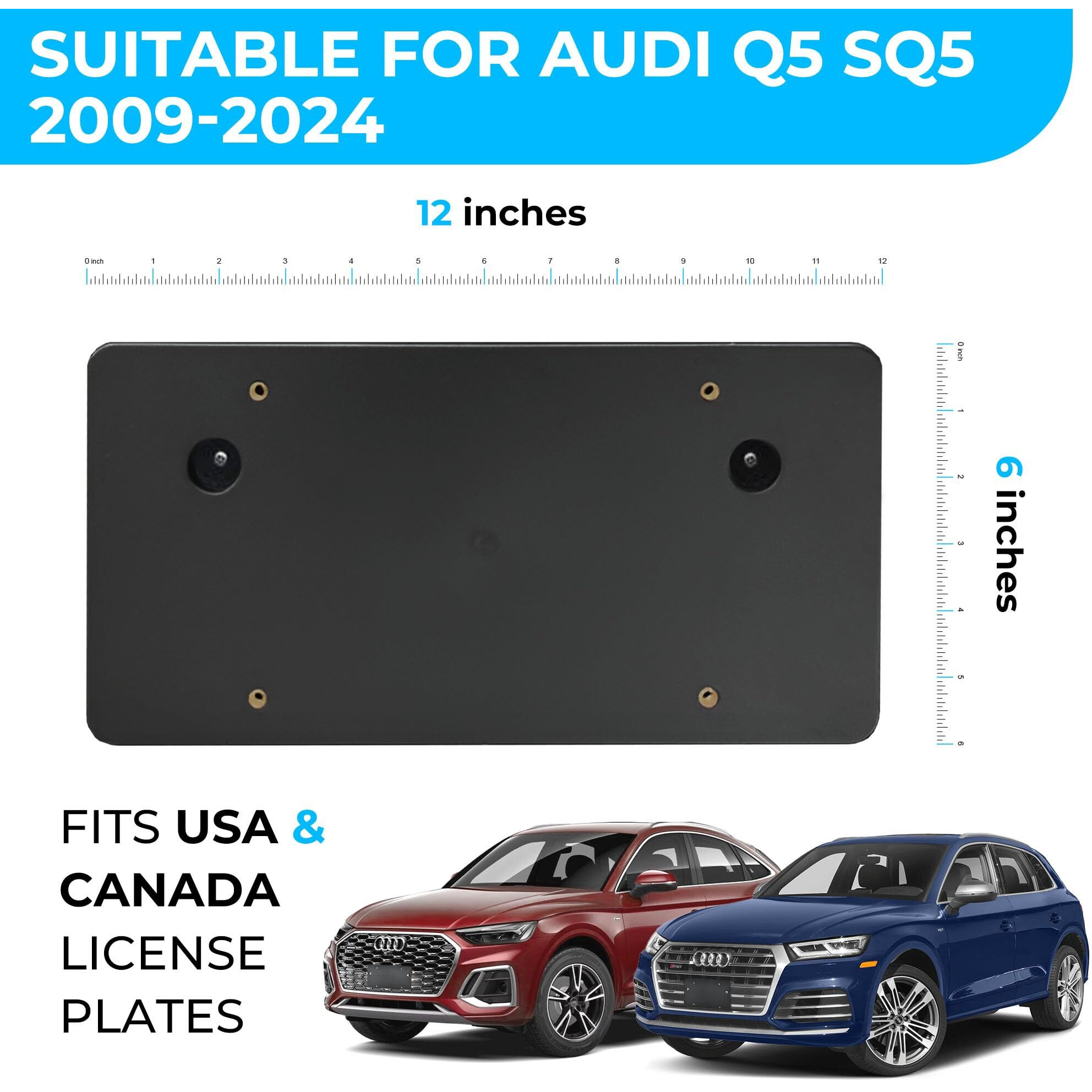 Rear Bumper License Plate Bracket For Audi Q5 Sq5 2009-2024, Plate Holder Set W 8 Unique Screw Bolts & Wrench Kit, Mounting Kit, Quality Plate Holders