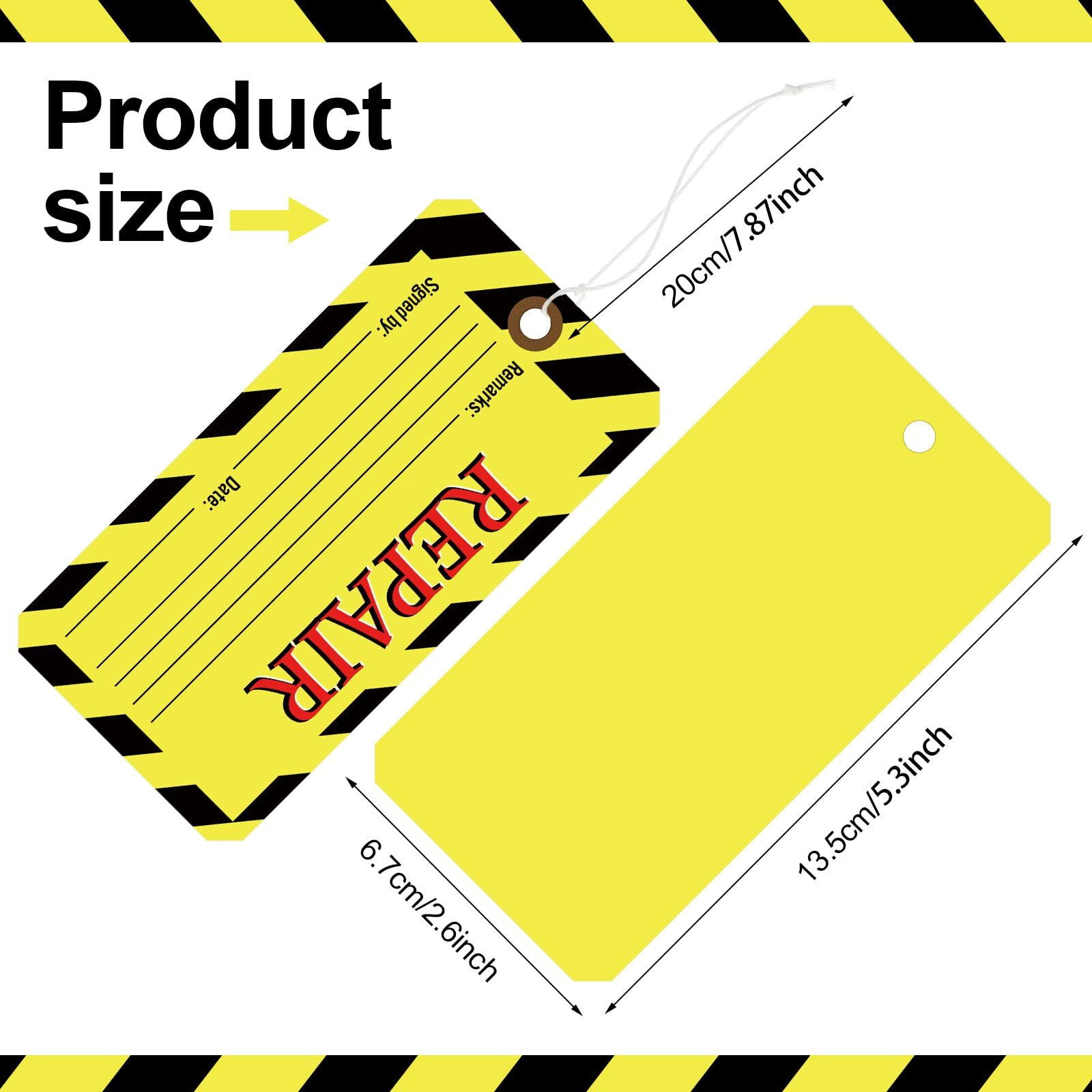 Amyhill 120 Pack Repair Tags Yellow Maintenance Required Tags With Wire Production Quality Control Tags With 8 Inch Attached Cotton String, 2.6 X 5.3 Inch