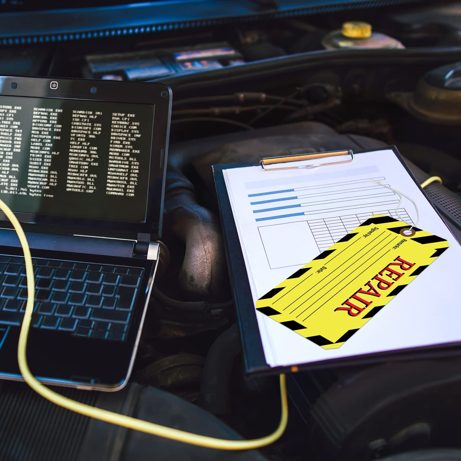 Amyhill 120 Pack Repair Tags Yellow Maintenance Required Tags With Wire Production Quality Control Tags With 8 Inch Attached Cotton String, 2.6 X 5.3 Inch