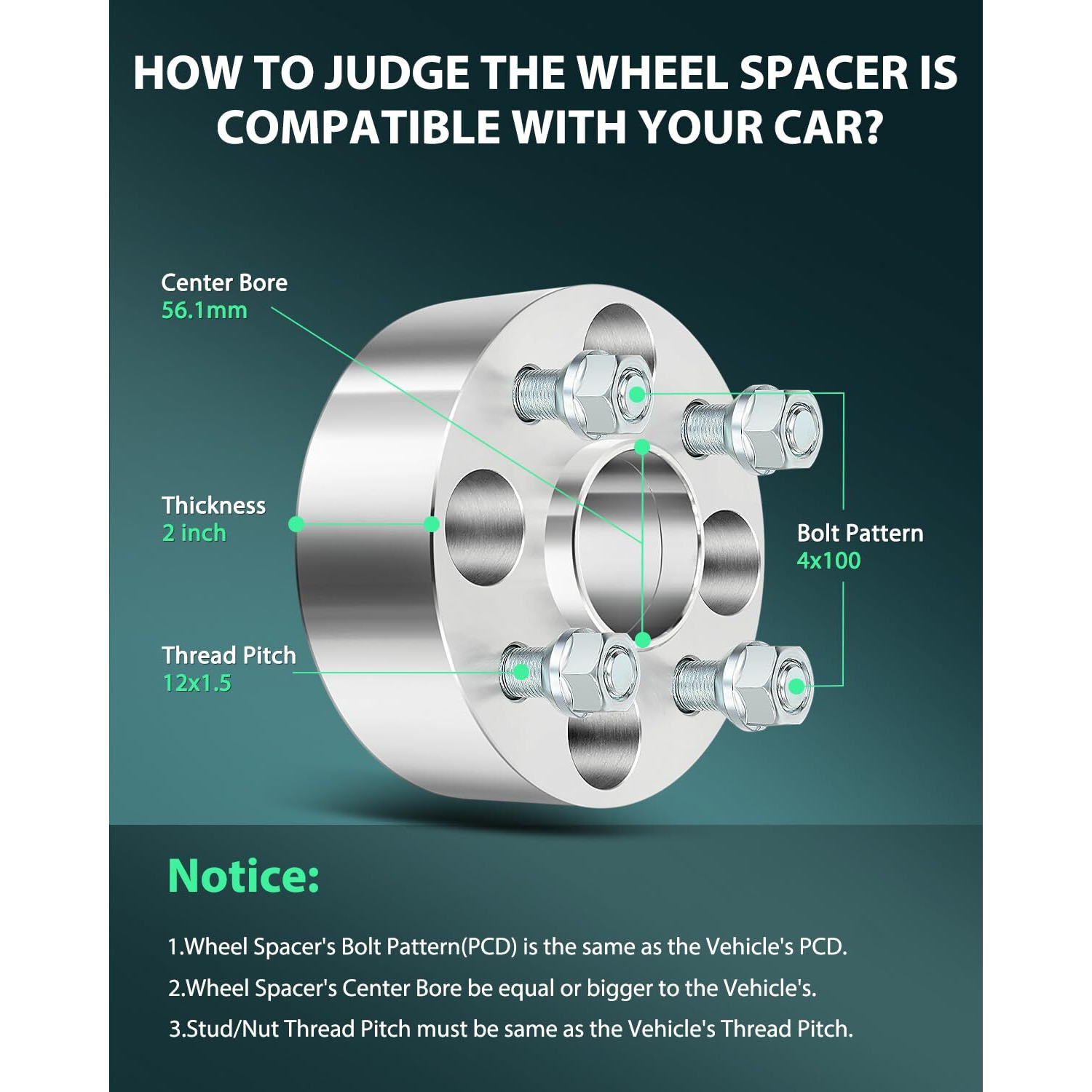 Scitoo 2 Inch 4X100 Wheel Spacers Adapters 4X100Mm To 4X100Mm 12X1.5 Studs Bore 56.1Mm Wheel Spacers Adapters Compatible With For Civic Del Sol For Lancer For Lancer Wheel Spacers 2Pcs