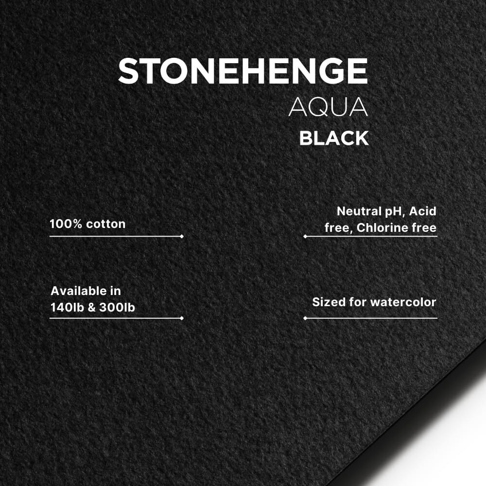 Stonehenge Aqua Black Medium Weight Pad, 140Lb, Hotpress, 8 X 10 Inches, 15 Sheets For Wet And Dry Media