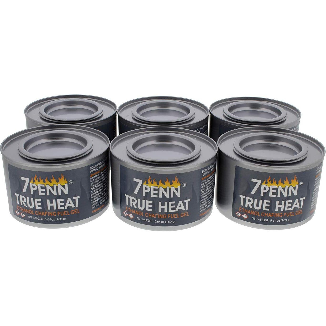 7Penn Gel Fuel True Heat Bio Ethanol 2 Hr Cooking Fuel 6Pk - Food Warming Heated Cans, Chafing Dish Burner Buffet Warmer