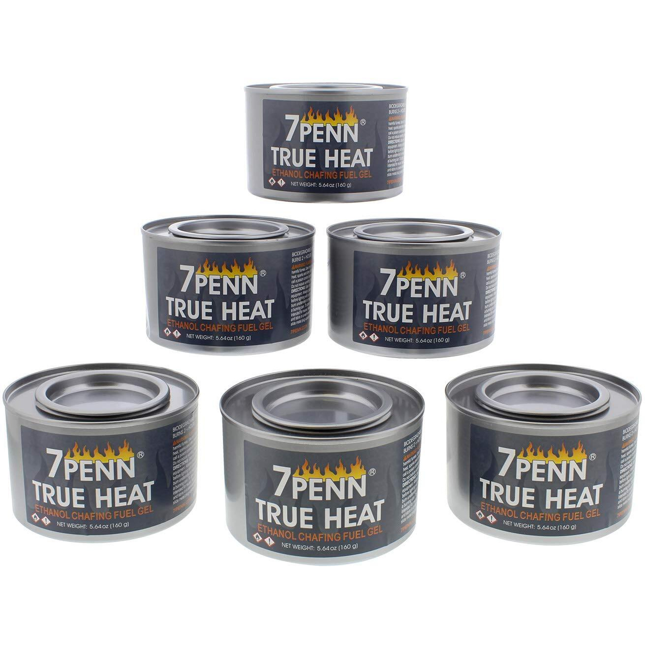 7Penn Gel Fuel True Heat Bio Ethanol 2 Hr Cooking Fuel 6Pk - Food Warming Heated Cans, Chafing Dish Burner Buffet Warmer