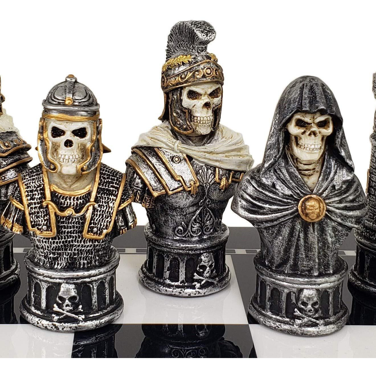 Medieval Times Skull Busts Gothic Fantasy Skeleton Chess Men Set - No Board