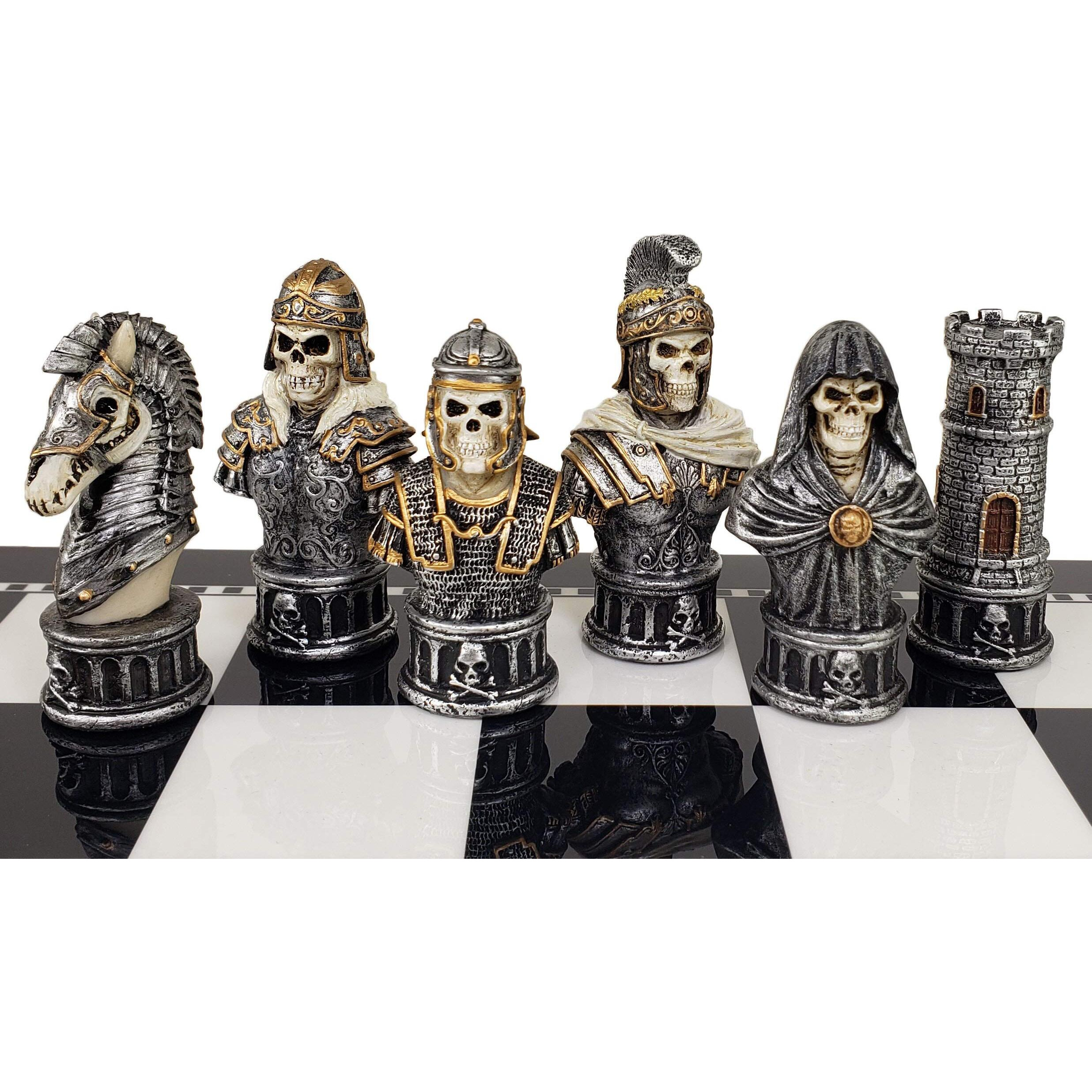 Medieval Times Skull Busts Gothic Fantasy Skeleton Chess Men Set - No Board