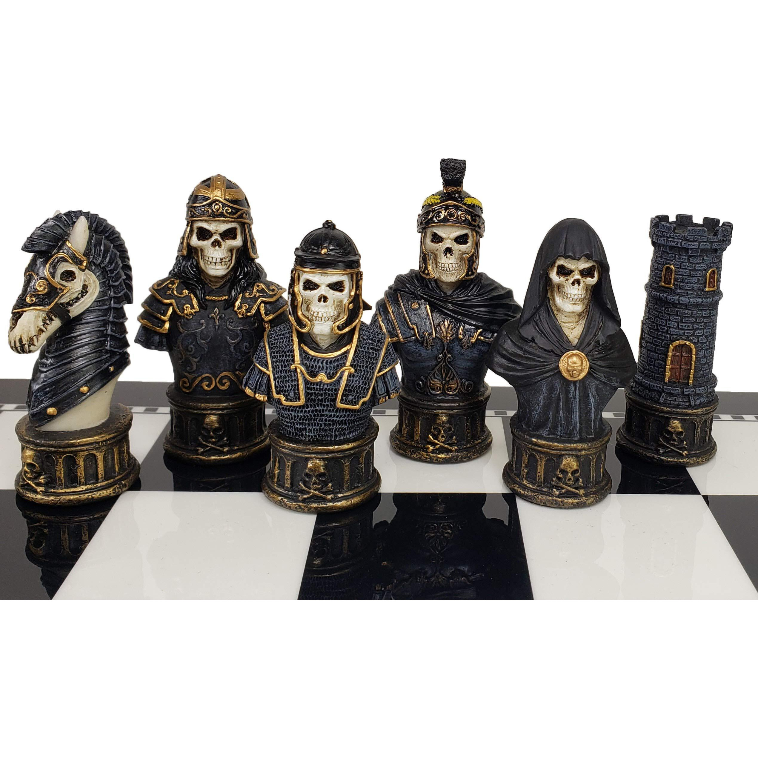 Medieval Times Skull Busts Gothic Fantasy Skeleton Chess Men Set - No Board