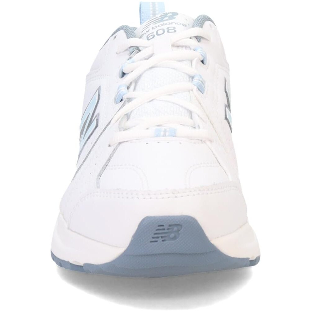New Balance Women's 608 V5 Casual Comfort Cross Trainer, White/Light Blue, 7.5 Narrow