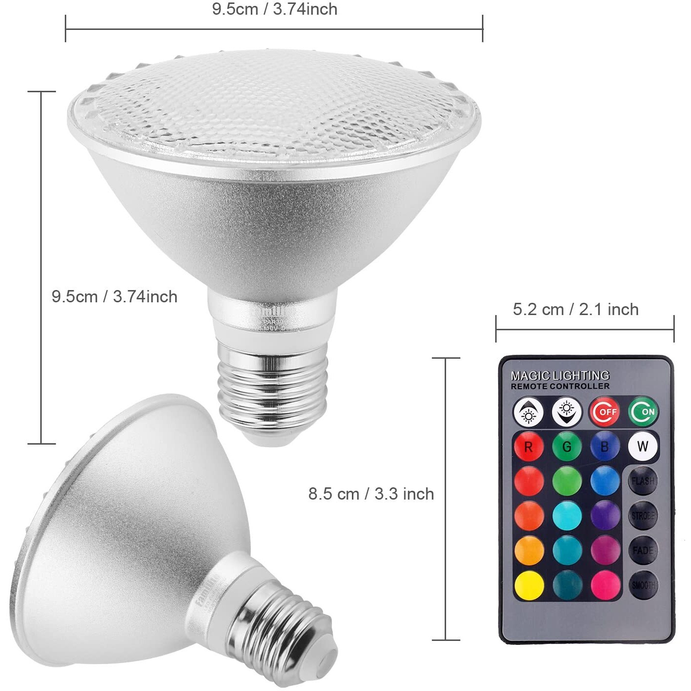 Familite Par30 Led Light Bulb, 30W Rgb Led Flood Light Indoor/Outdoor, Dimmable Color Changing Spotlight With Remote Control, Waterproof Lawn Lamp For Home Courtyard Christmas Party Decoration (2Pcs)