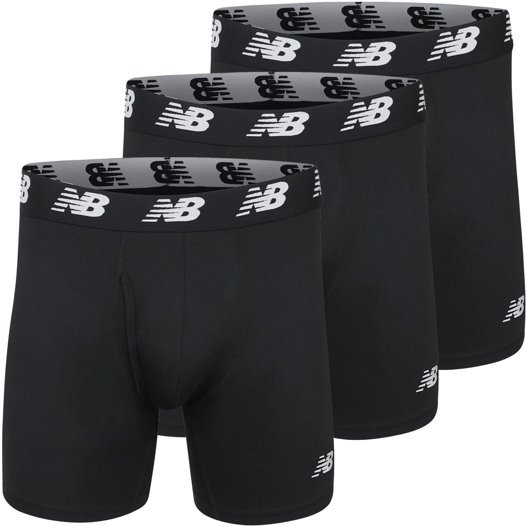 New Balance Men's Big And Tall 6" Boxer Brief Fly Front With Pouch, 3-Pack Of Big Man Boxers Black/Black/Black