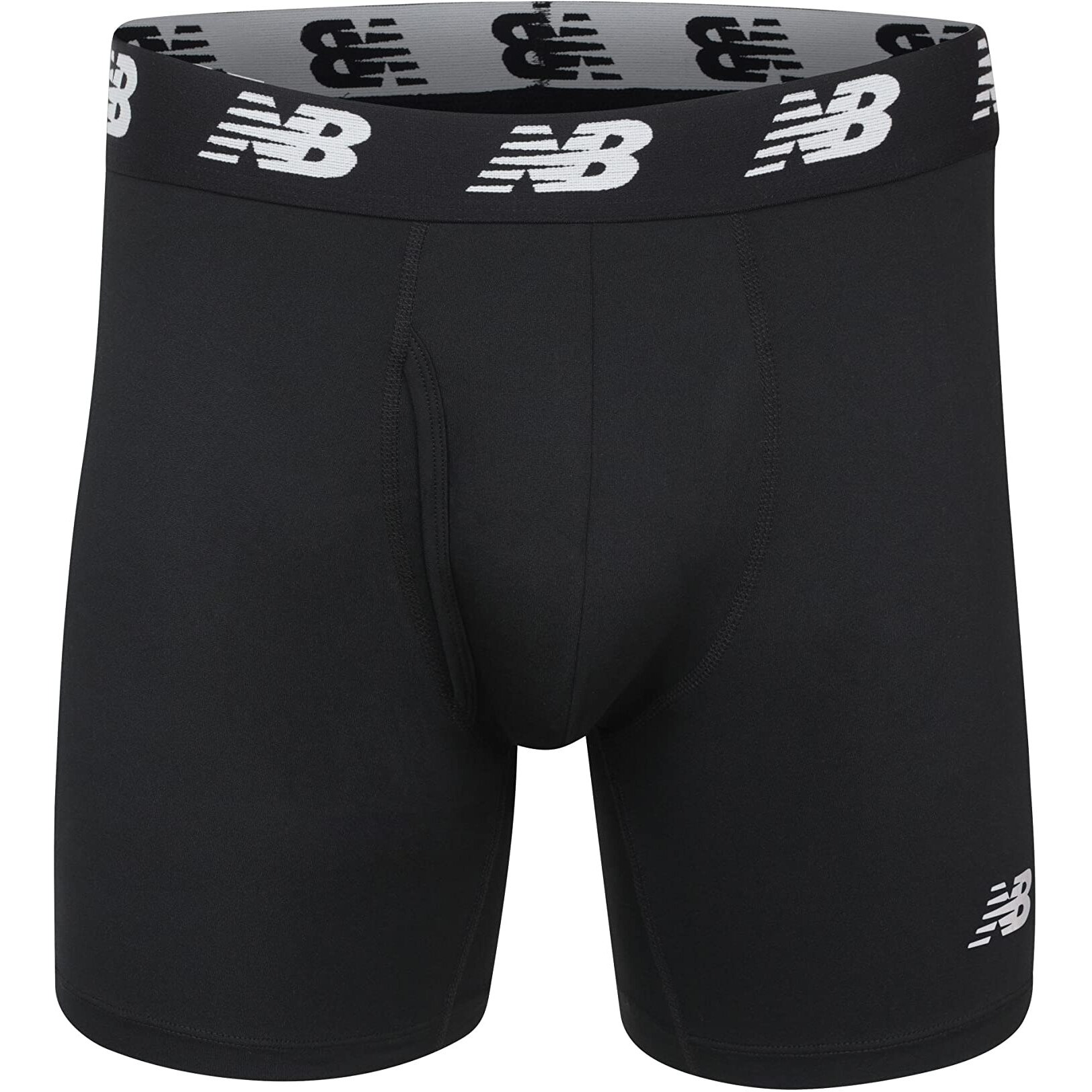 New Balance Men's Big And Tall 6" Boxer Brief Fly Front With Pouch, 3-Pack Of Big Man Boxers Black/Black/Black