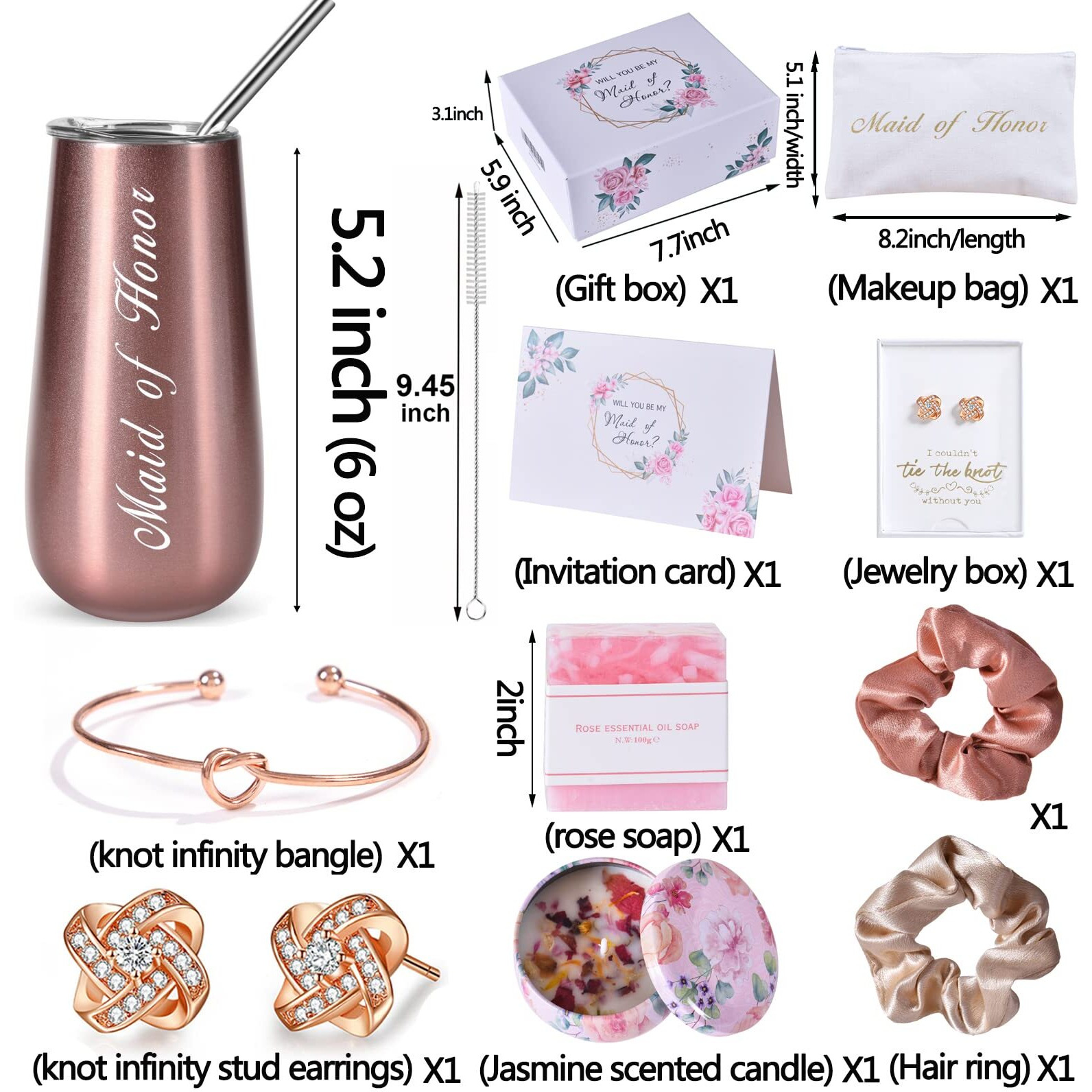 Dhqh Maid Of Honor Gifts Box Maid Of Honor Stemless Stainless Steel Champagne Glasses Maid Of Honor Proposal Gift,Will You Be My Maid Of Honor,Rose Gold Cup