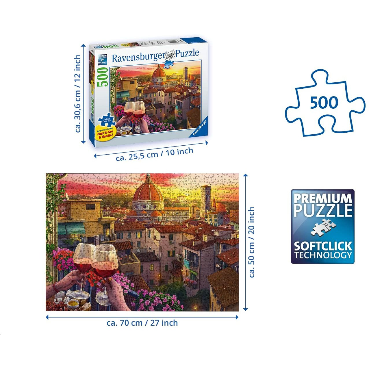 Ravensburger Cozy Wine Terrace 500 Piece Large Format Jigsaw Puzzle For Adults - 16796 - Every Piece Is Unique, Softclick Technology Means Pieces Fit Together Perfectly