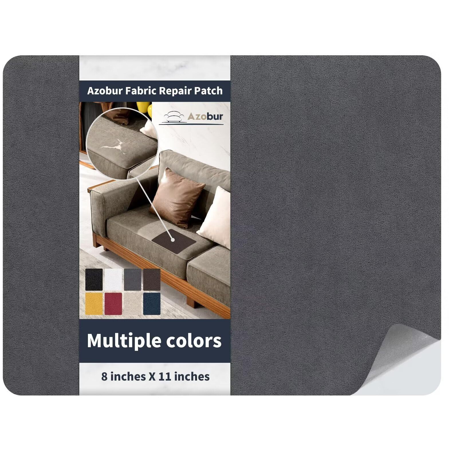 Azobur Velvet Repair Patch,Self-Adhesive Rectangular Flannel Fabric Patch,Multicolor Available Anti Scratch Velvet 8X11 Inch Peel And Stick For Sofas, Automotive Interior, Handbags,And Pillow (Gray)