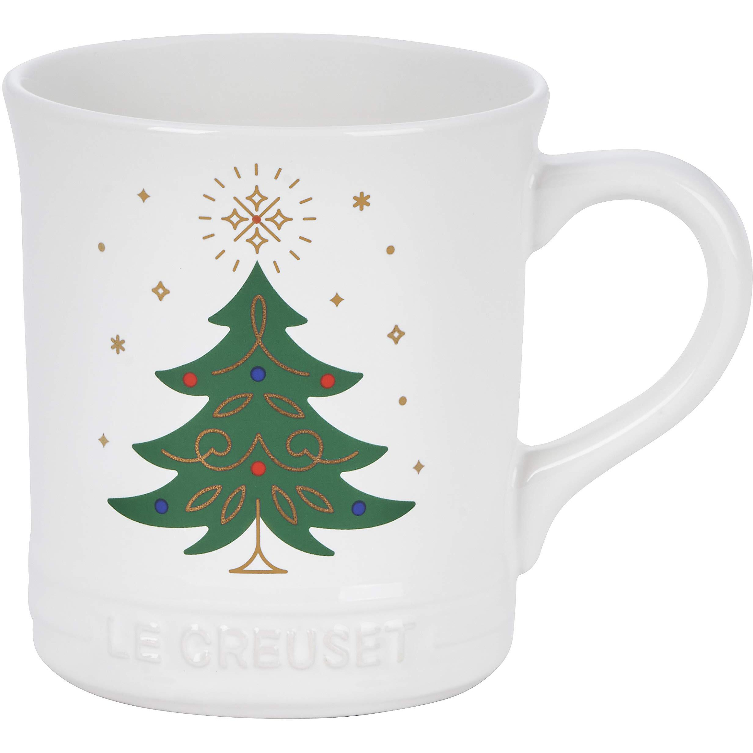 Le Creuset Stoneware Noel Collection Tree Mug, 14 Oz., White W/Applique