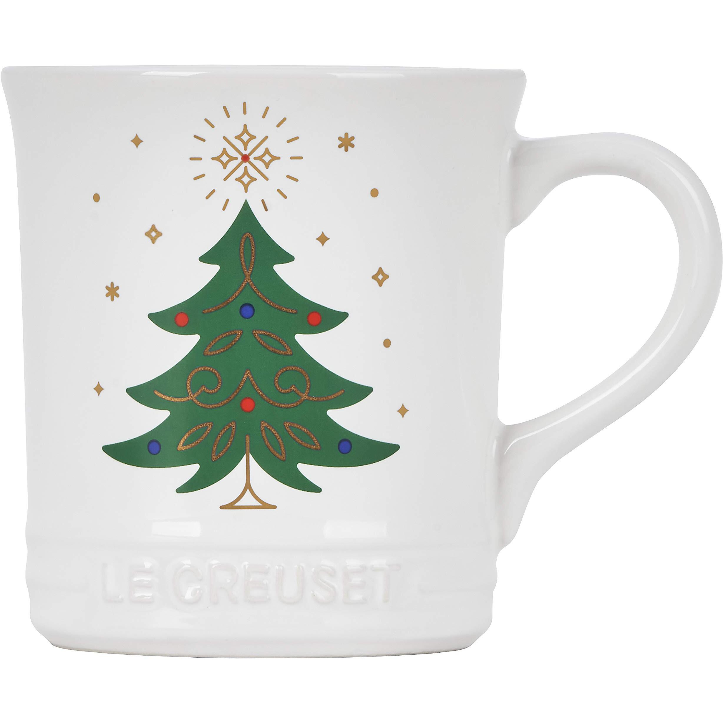 Le Creuset Stoneware Noel Collection Tree Mug, 14 Oz., White W/Applique
