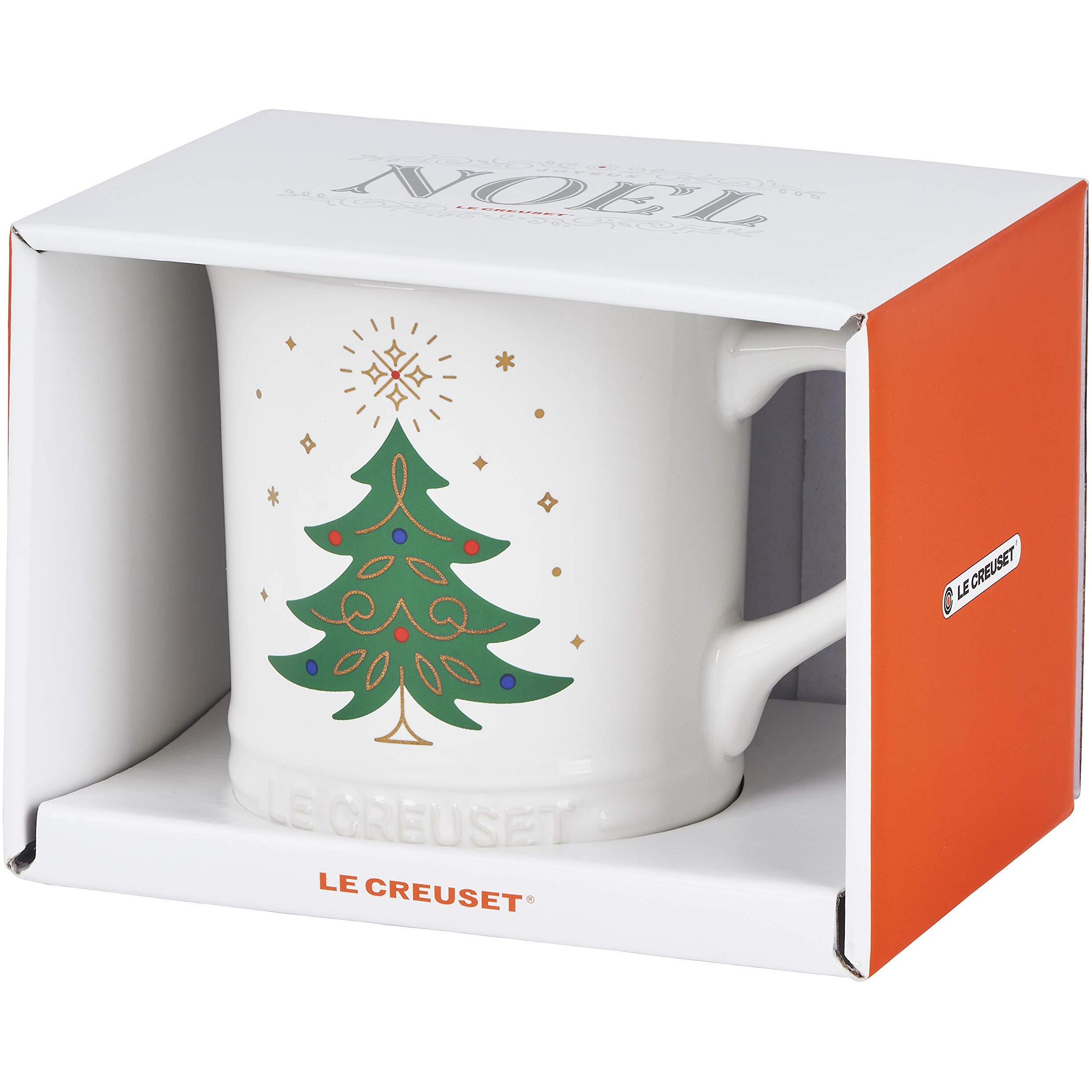 Le Creuset Stoneware Noel Collection Tree Mug, 14 Oz., White W/Applique