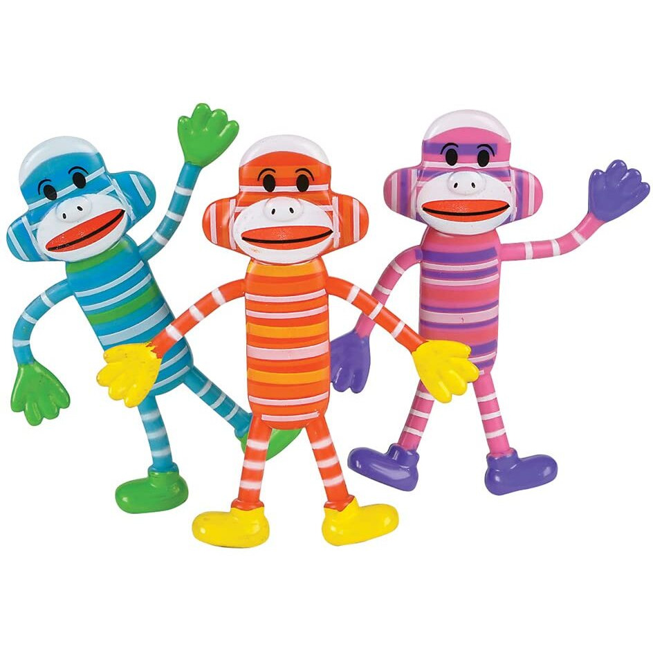 Rhode Island Novelty Bendable Sock Monkey 12-Pack (Assorted Colors)