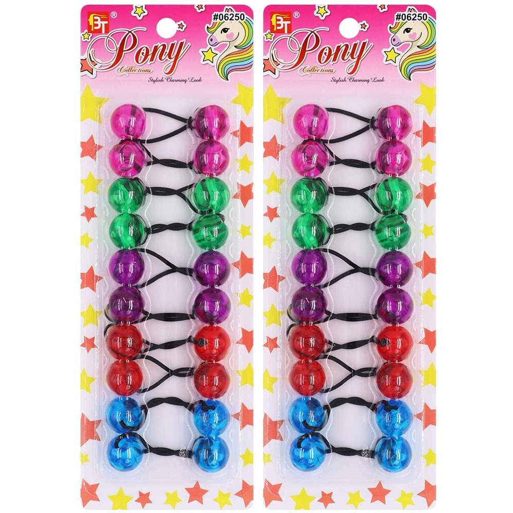 20 Pcs Hair Ties 20Mm Ball Bubble Ponytail Holders Colorful Clear Assorted Elastic Accessories For Kids Children Girls Women All Ages (Clear Pink/Green/Purple/Red/Blue)