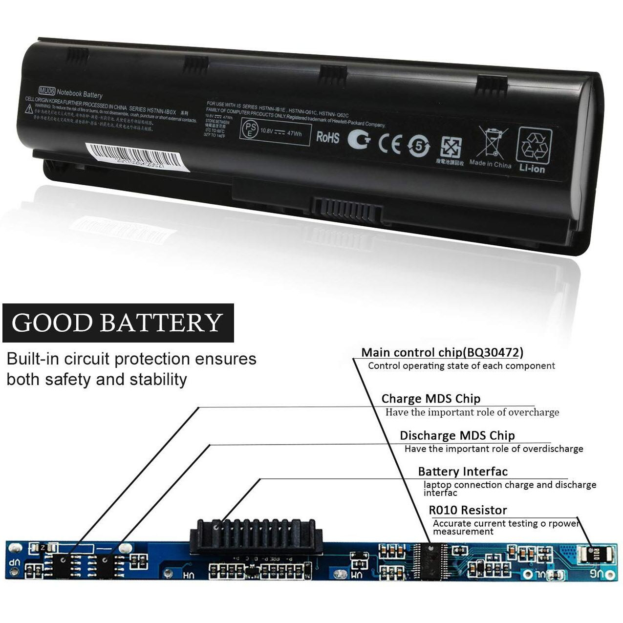 Jeestam Mu06 Mu09 Laptop Battery Replacement For Hp 593553-001 593554-001 Pavilion G6 G7 G62 G72 G4 Dv6 Dv7 Dm4 2000 Compaq Presario Cq32 Cq42 Cq43 Cq56 Cq57 Cq62 Cq72 [10.8V 47Wh]