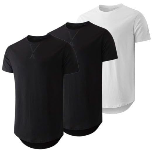 Jmierr Men's 3 Pack Cotton Hipster Hip Hop Longline Crewneck T-Shirt, Short Sleeve Gym Workout Athletic T Shirts For Men Pack,Xl, Black/Black/White