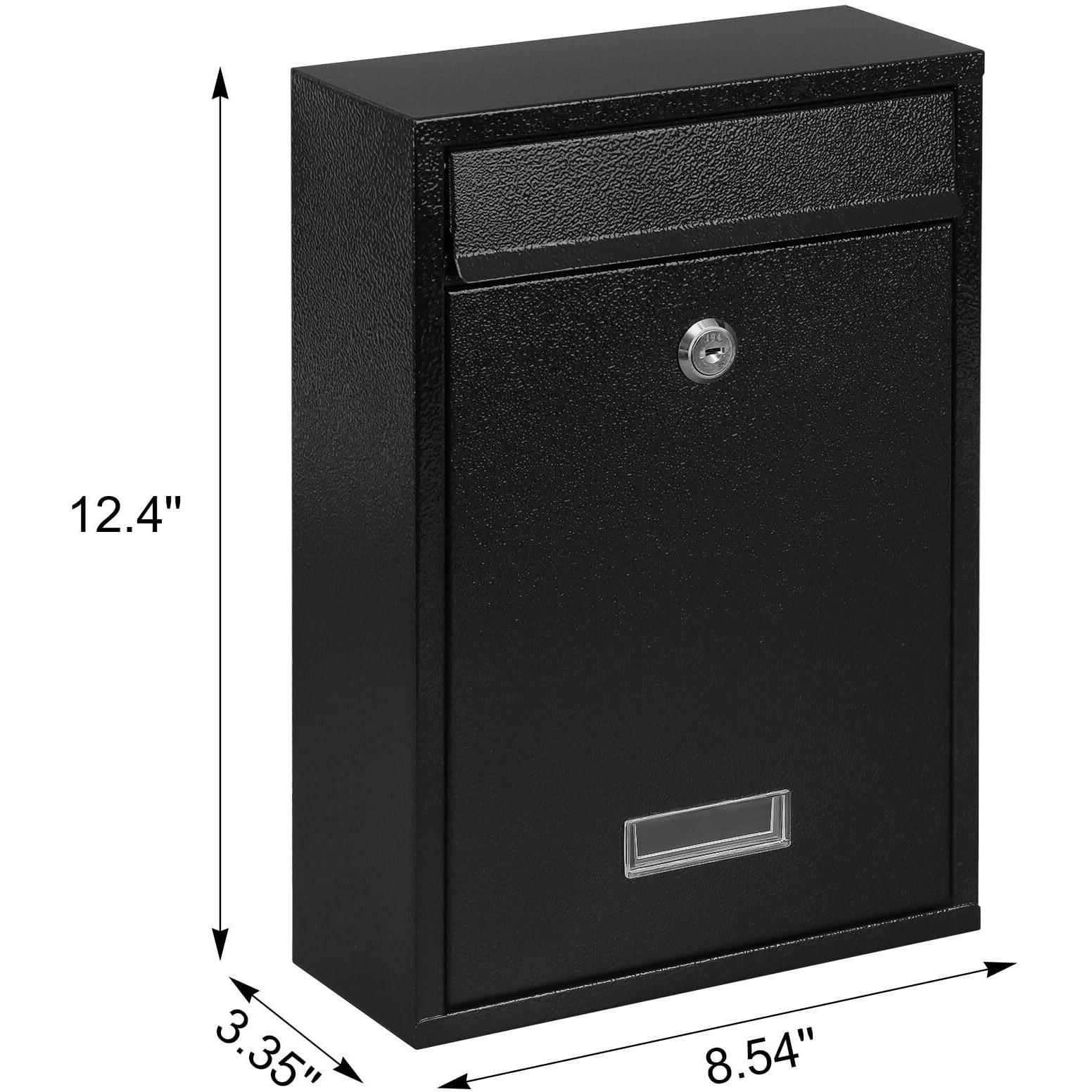 Kyodoled Key Lock Mail Boxes Outdoor,Locking Wall Mount Mailbox,Security Key Drop Box,12.4Hx 8.54Lx 3.35W Inches,Black Large