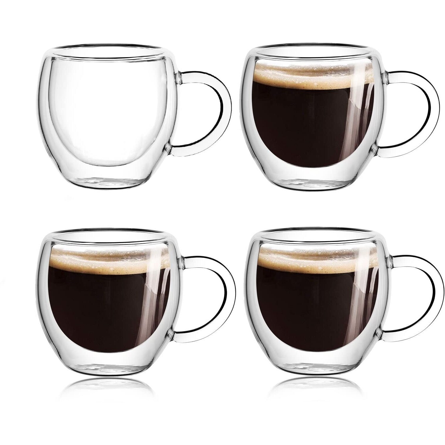 2.5Oz Presso Cups Set Of 4 With Handle, Espresso Shot Glasses, Expresso Shots Cup,Clear Double Wall Insulated Espresso Mugs,Tazas De Cafe Expreso,Microwave Dishwasher Safe,Suit For Espresso Machine