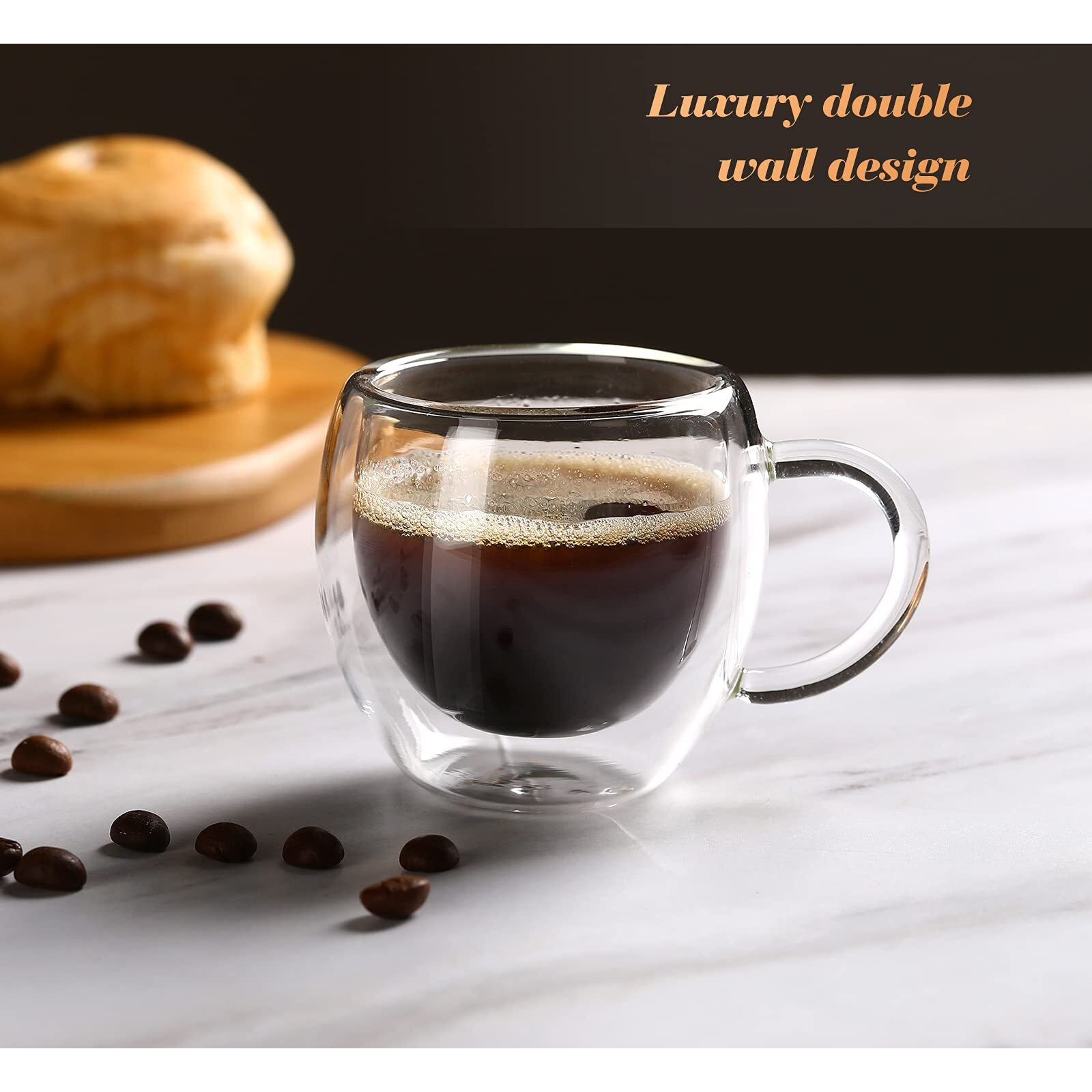 2.5Oz Presso Cups Set Of 4 With Handle, Espresso Shot Glasses, Expresso Shots Cup,Clear Double Wall Insulated Espresso Mugs,Tazas De Cafe Expreso,Microwave Dishwasher Safe,Suit For Espresso Machine