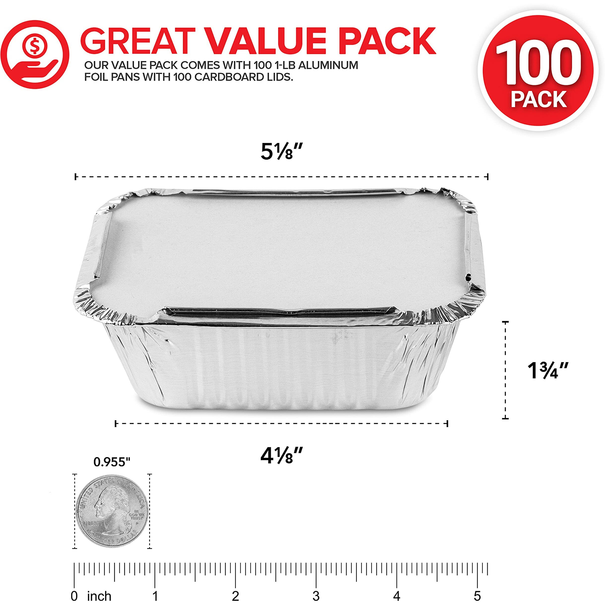 Stock Your Home 1 Lb Aluminum Pans With Lids (100 Pack) - Food Containers With Cardboard Lids - Disposable & Recyclable Takeout Trays With Lids - To Go Containers For Restaurants, Catering, Delis