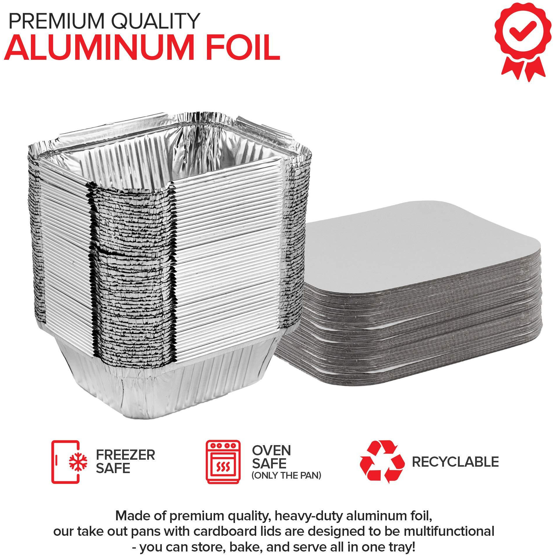Stock Your Home 1 Lb Aluminum Pans With Lids (100 Pack) - Food Containers With Cardboard Lids - Disposable & Recyclable Takeout Trays With Lids - To Go Containers For Restaurants, Catering, Delis