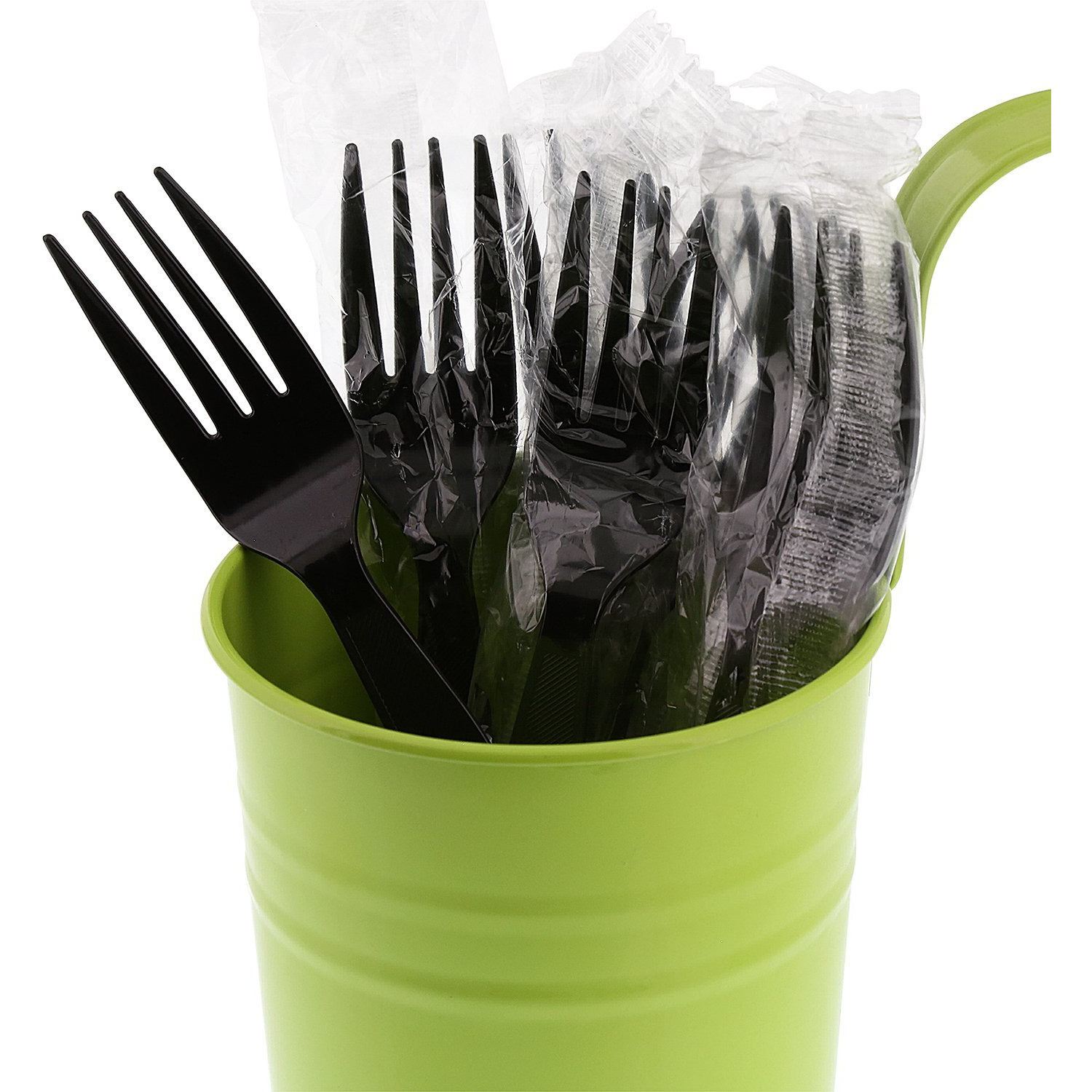 Amercareroyal Medium-Heavy Weight Unwrapped Disposable Polystyrene Plastic Forks For Restaurants And Catering, Black, Pack Of 1000