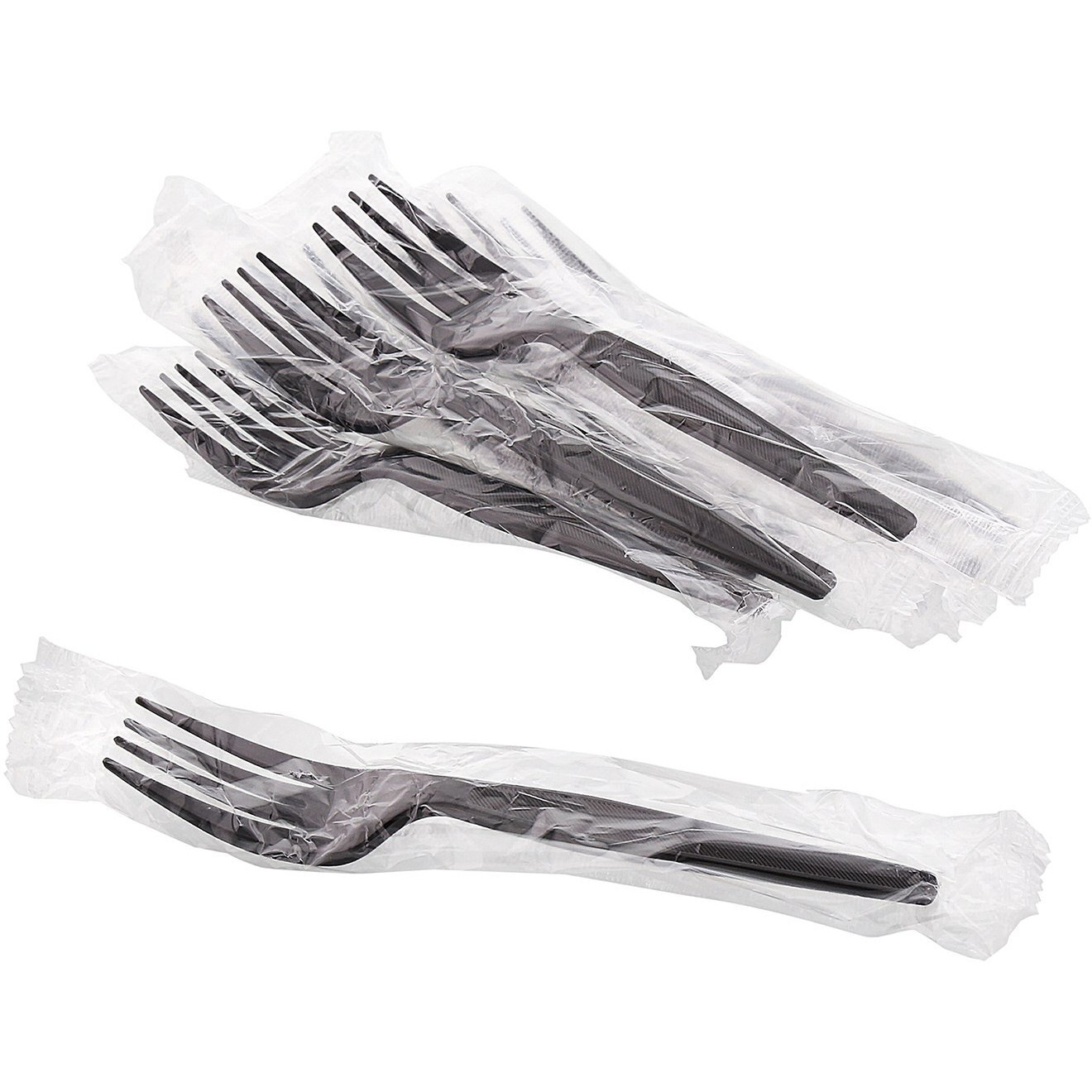 Amercareroyal Medium-Heavy Weight Unwrapped Disposable Polystyrene Plastic Forks For Restaurants And Catering, Black, Pack Of 1000
