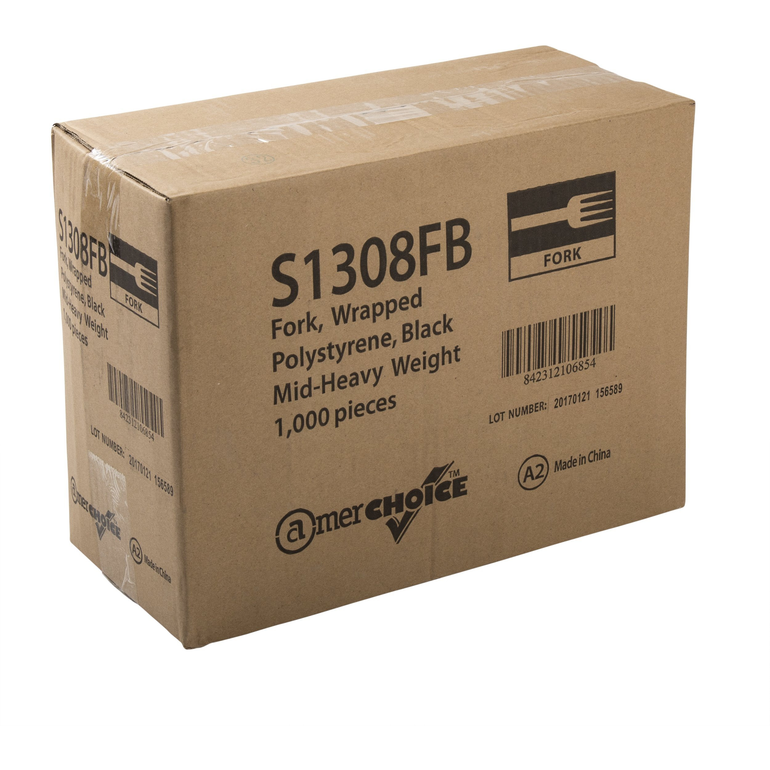 Amercareroyal Medium-Heavy Weight Unwrapped Disposable Polystyrene Plastic Forks For Restaurants And Catering, Black, Pack Of 1000