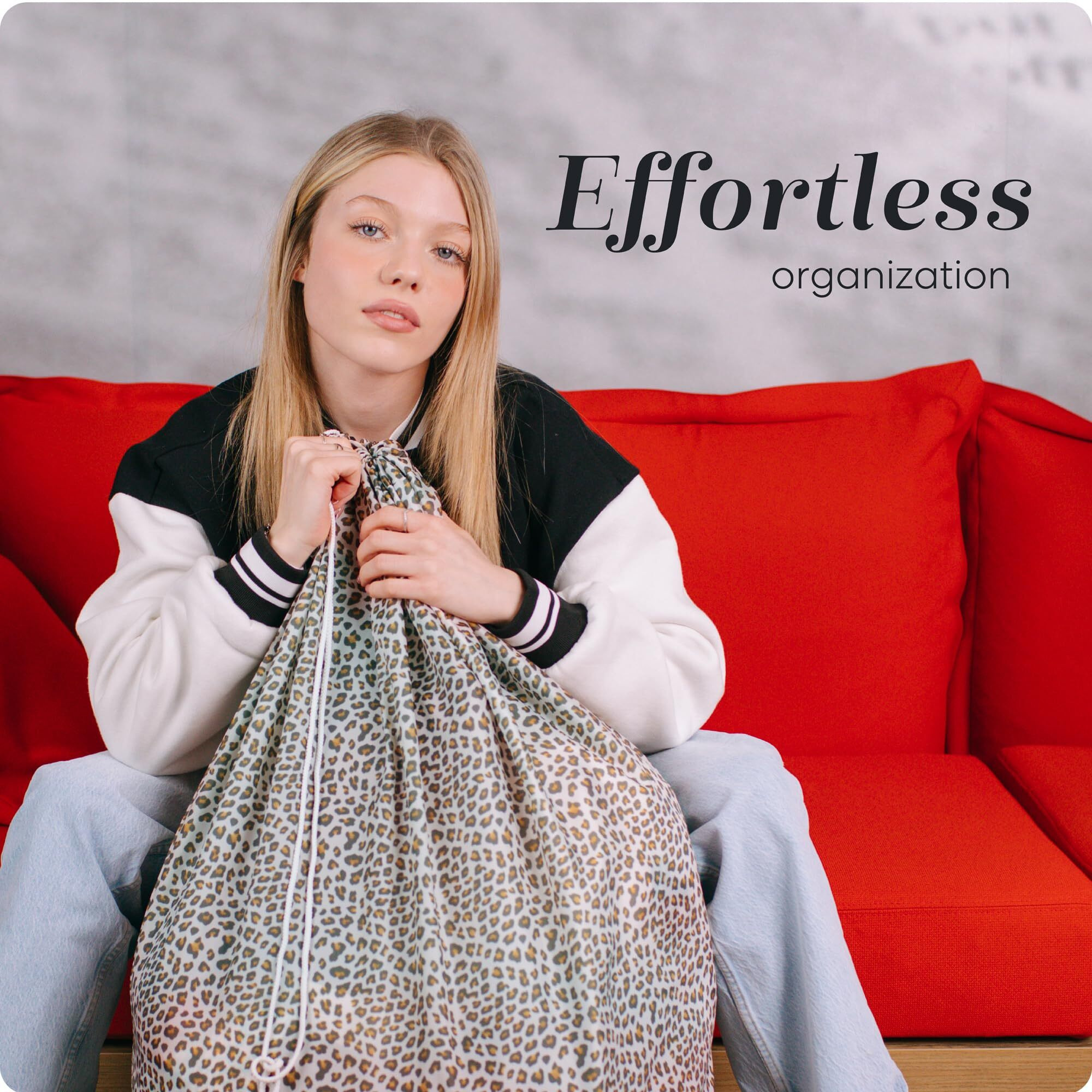 Handy Laundry Nylon Bag - Locking Drawstring Closure, Machine Washable, These Large Bags Will Fit A Laundry Basket And Strong Enough To Carry Up To Two Loads Of Clothes. (Leopard | 30" X 40")