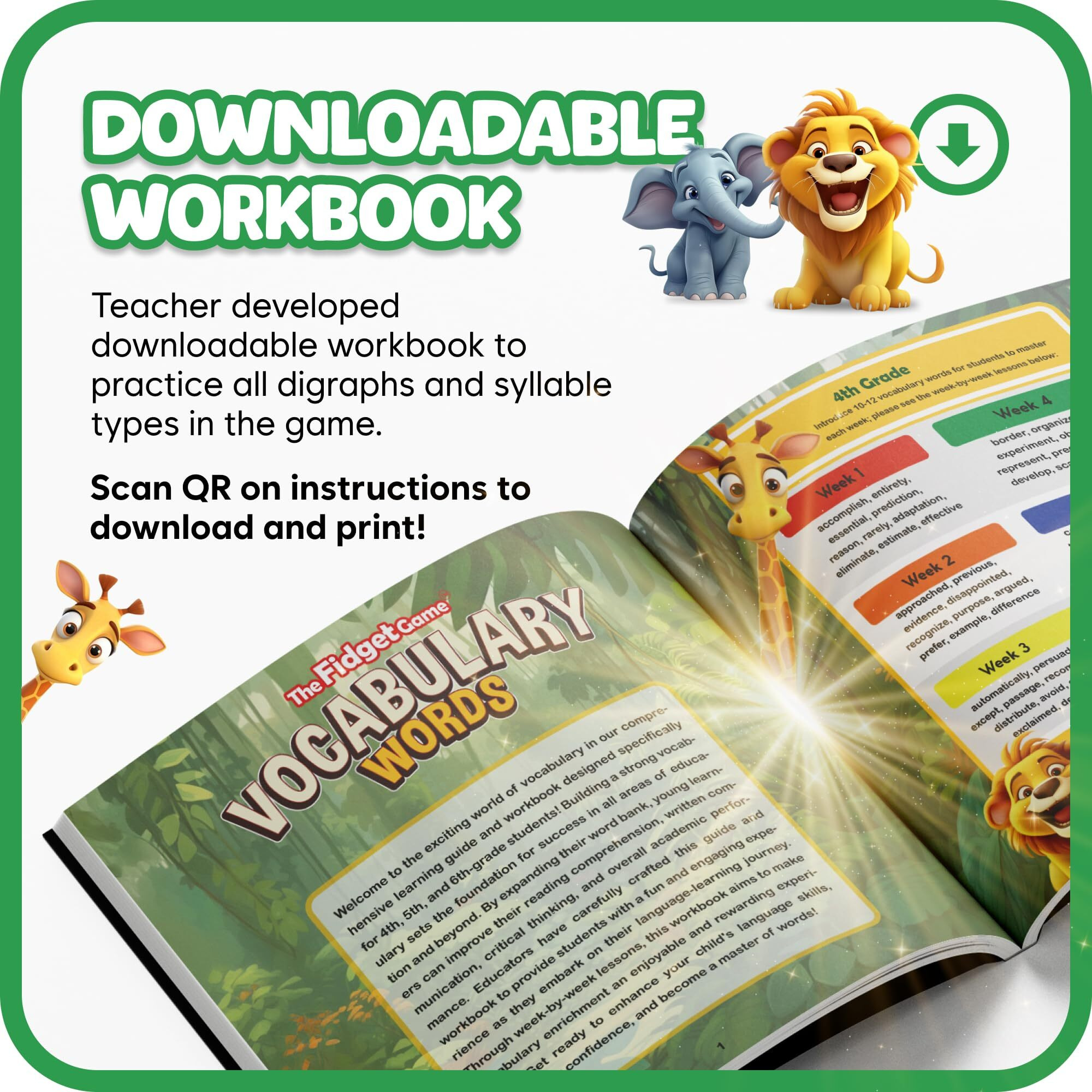 The Fidget Game Vocabulary Words Flash Card Game, Grade 4-6 Ages 8-12, Develop Communication And Reading Comprehension Skills, Bubble Mats, Learning Guide & Workbook Included