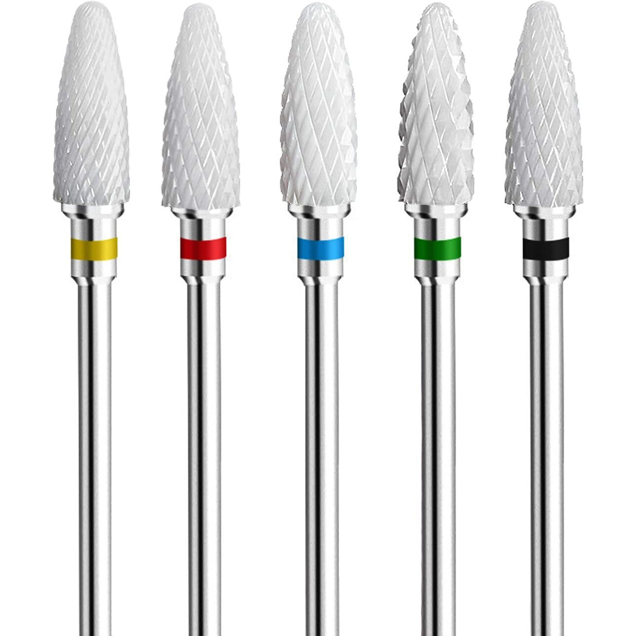 Fantexy Ceramic Nail Drill Bits Set,3/32'' Shank Professional Corn Shape Ceramic Bits,Acrylic Nail File Bits For Manicure Pedicure Cuticle Gel Nail Polishing,Use For Both Left And Right Handed(5 Pcs)
