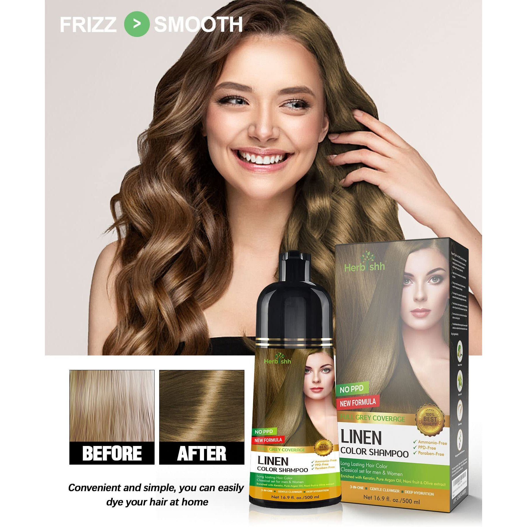 Herbishh Hair Color Shampoo For Gray Hair - Magic Hair Dye Shampoo - Colors Hair In Minutes-Long Lasting-500 Ml-3-In-1 Hair Color-Ammonia-Free | Herbishh (Linen)