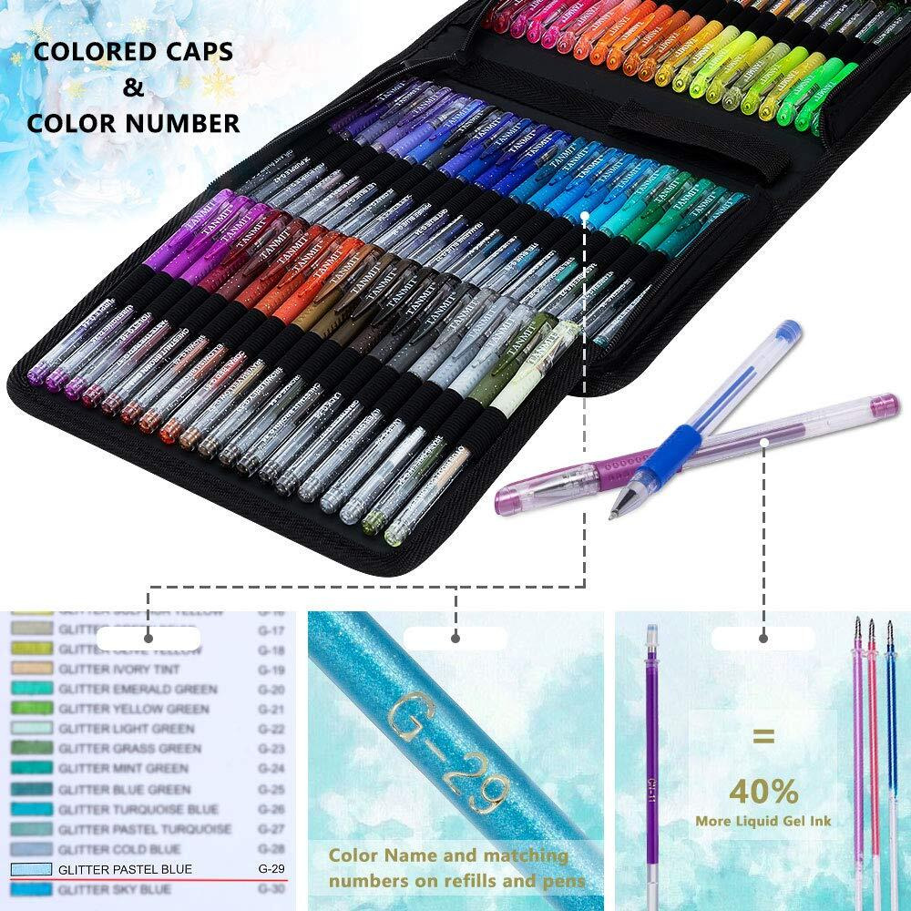 Tanmit Glitter Gel Pens, 160 Pack Glitter Pen With Case For Adults Coloring Books, Artist Colored Gel Markers With 40% More Ink For Drawing Scraobooking Writing Doodling