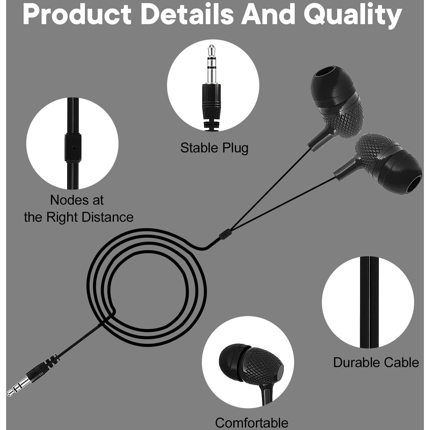 Bulk Earbuds Headphones 50 Pack For Classrooms Kids, Wholesale Durable Earphones Perfect For K12 Schools Students Kindergarten Children Gift And Adult(Hy400 Black)