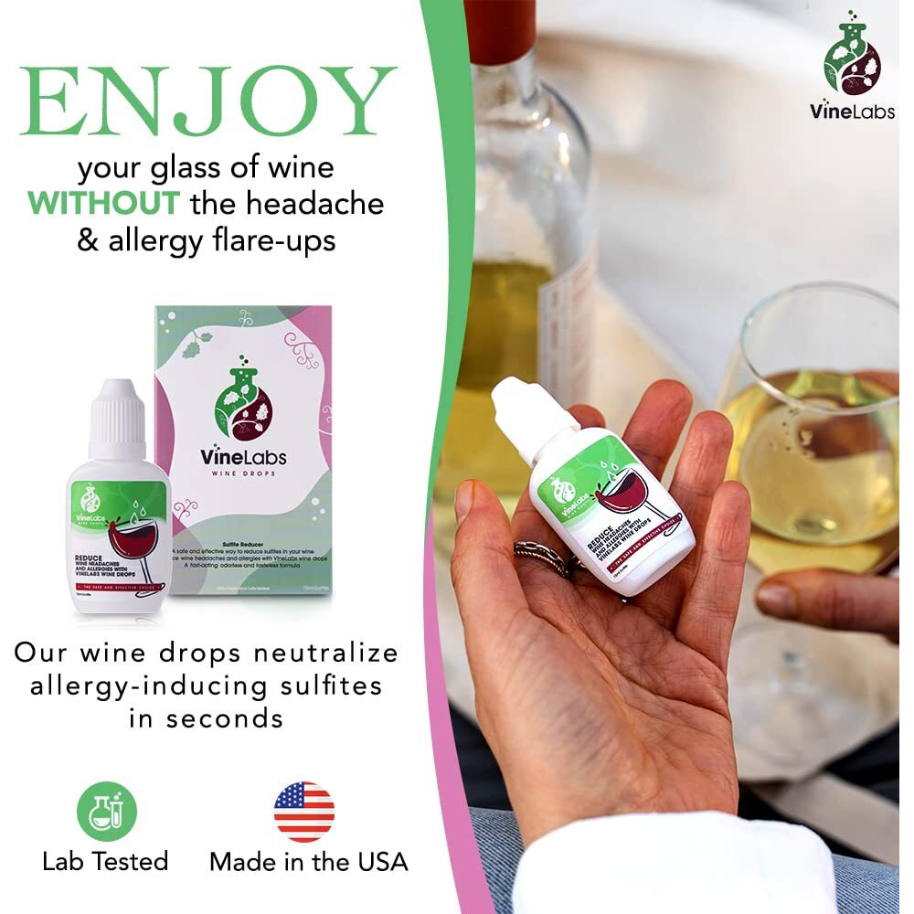 Vinelabs Sulfite Removing Wine Drops - 2Pk - Odorless And Tasteless Purifier For Red And White Wines, Natural Headache Reducer, Made In The Usa