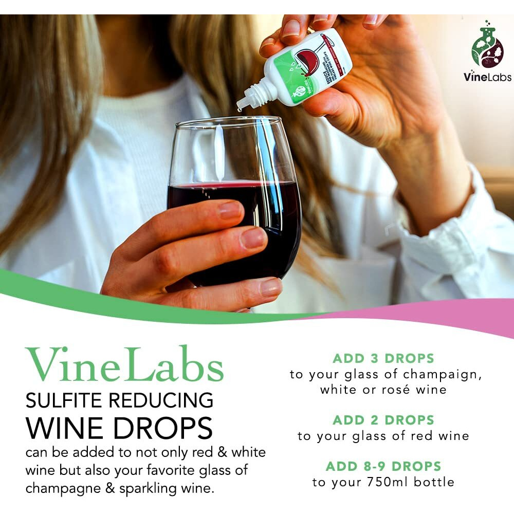 Vinelabs Sulfite Removing Wine Drops - 2Pk - Odorless And Tasteless Purifier For Red And White Wines, Natural Headache Reducer, Made In The Usa