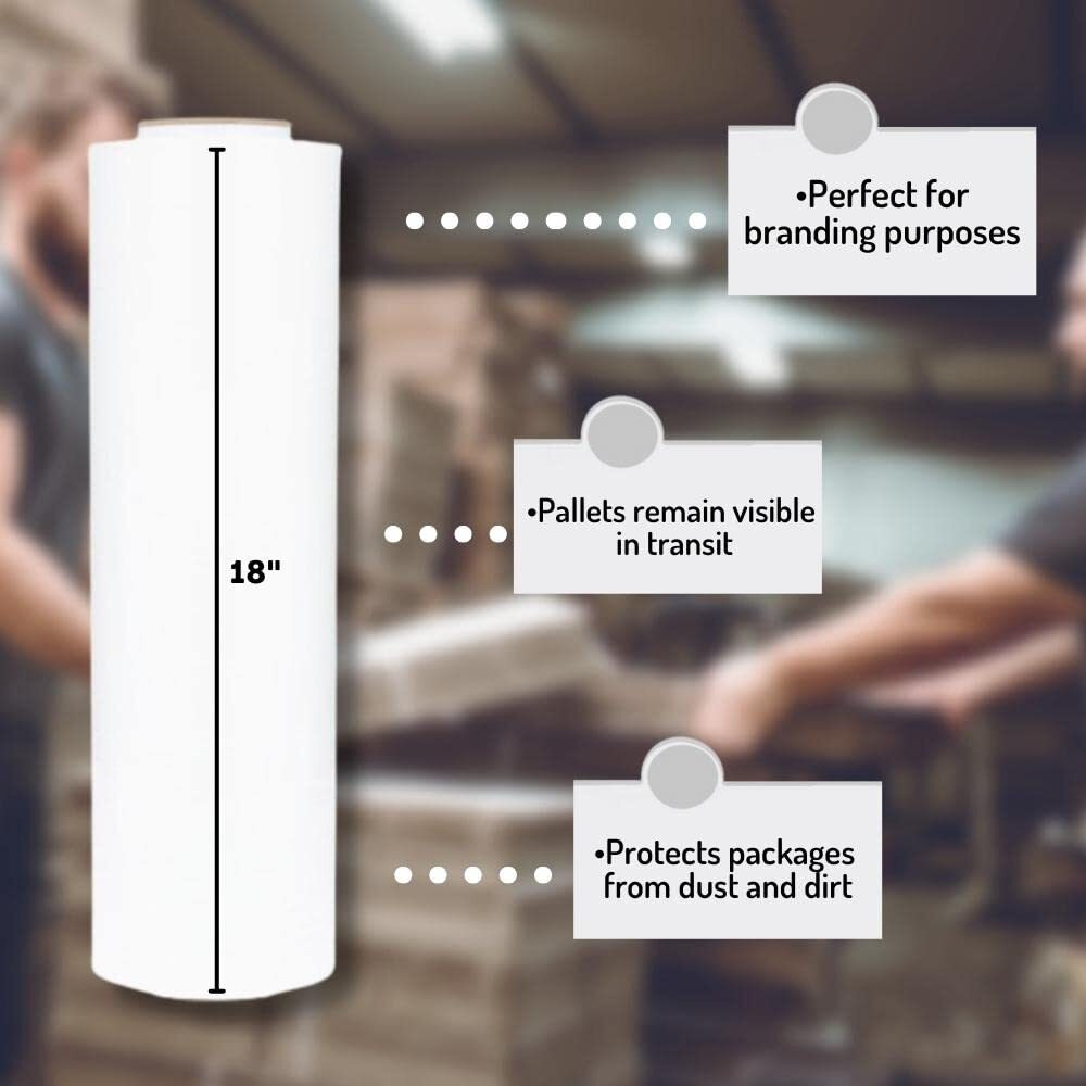 Psbm White Stretch Wrap, 1 Pack, 18 Inch X 1500 Feet, 80 Gauge, Plastic Cling Dark Color Hand Stretch Film Rolls For Packaging Moving Packing Pallets